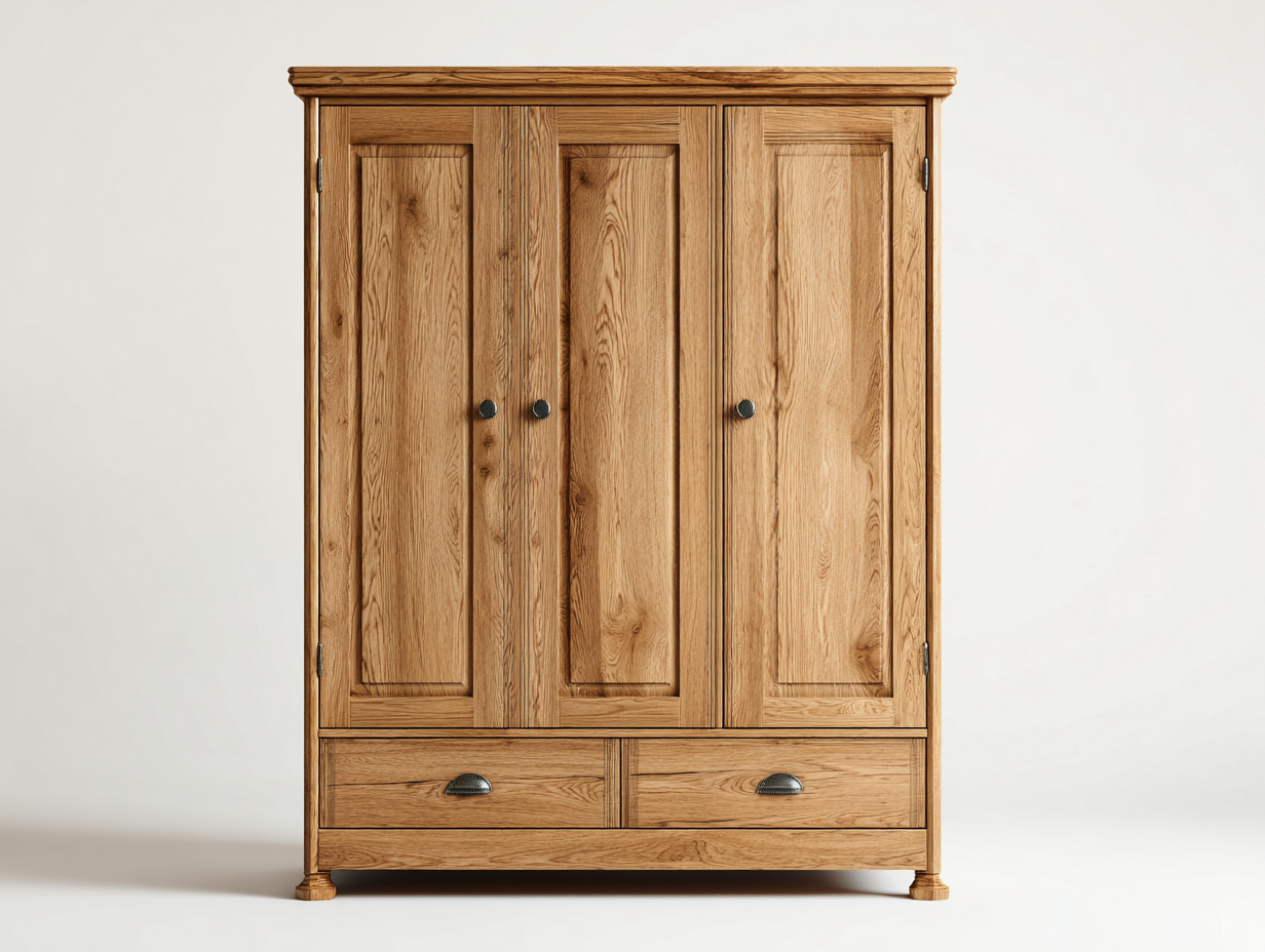 Armarios de tres puertas madera 155x60x185 cm - color natural - estilo clásico almacenamiento
