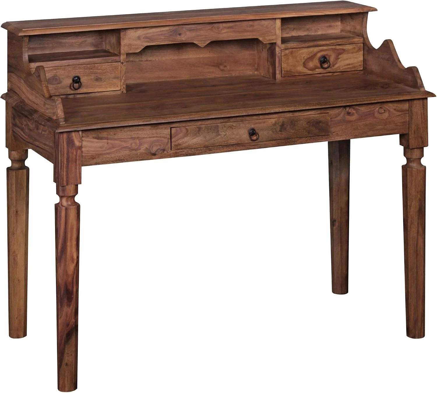 FineBuy Möbel zum Wohlfühlen Schreibtisch, 115 x 100 x 60 cm, Natur/Braun, Sheesham Massivholz Konsole, Sekretär mit 3 Schubladen und Fächern