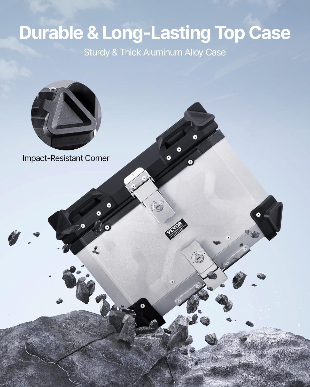 VEVOR Top Case 45L Universal Aluminium Alloy Luggage Rack with Leather Lining and Lock