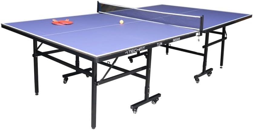 TechFit Tavolo da Ping Pong Professionale per Interni - Pieghevole da Interno con Inclinazione Unilaterale, Struttura Metallica Nera, Rete da 180 cm, Roti Silconate con Freni, 274x152,5x76 cm