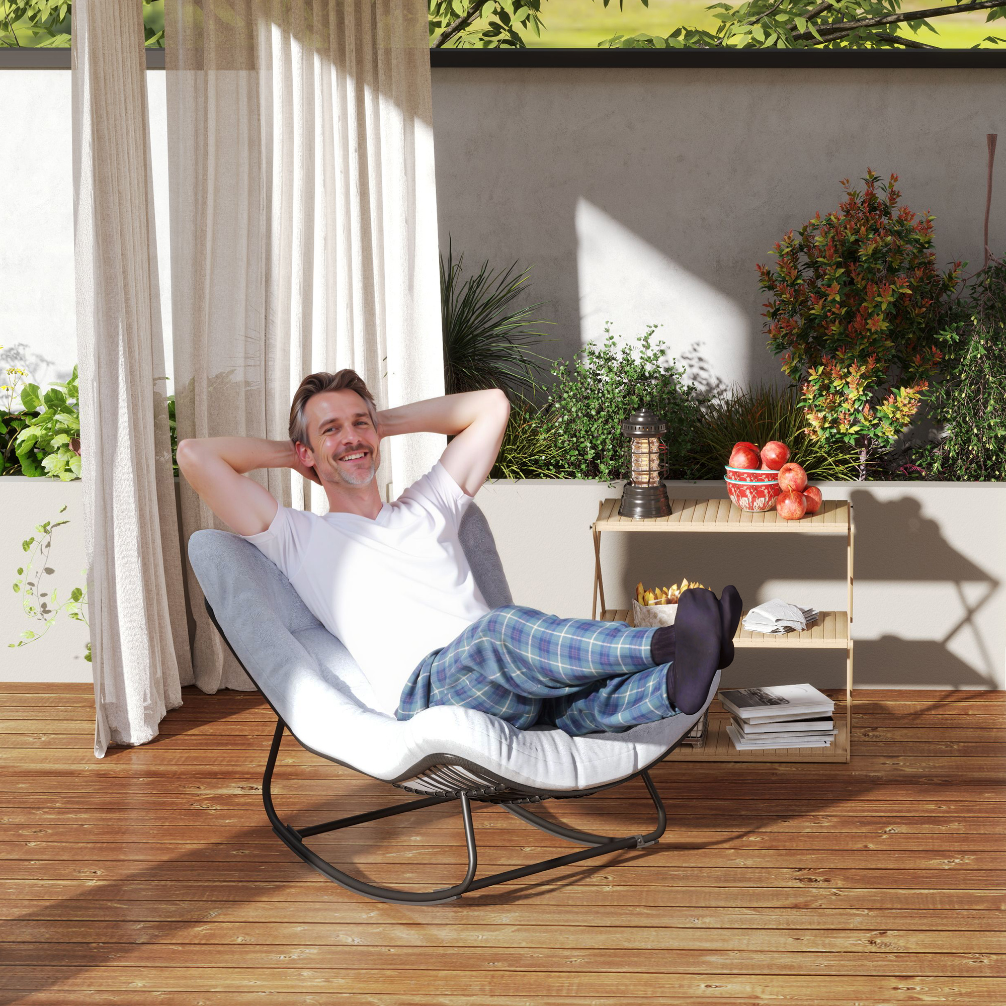 Outsunny Rattan Schaukelstuhl Gartenbank mit Stahlrahmen Kissen Schaukelbank 98 x 111 x 74 cm Grau