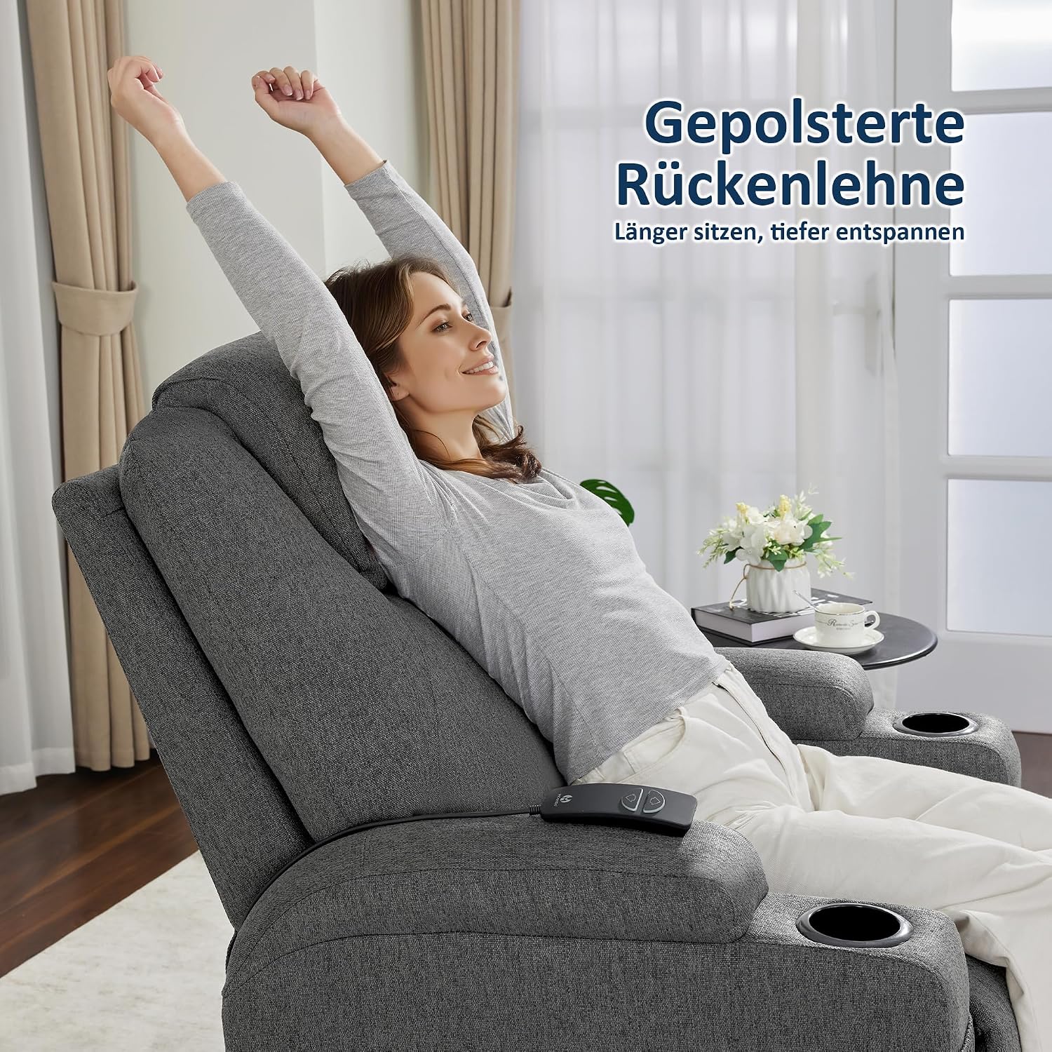 M MCommbo Poltrona relax elettrica Poltrona massaggiante Poltrona TV Funzione reclinabile Riscaldamento a vibrazione Nuovo modello 7061 (Tessuto, Grigio)