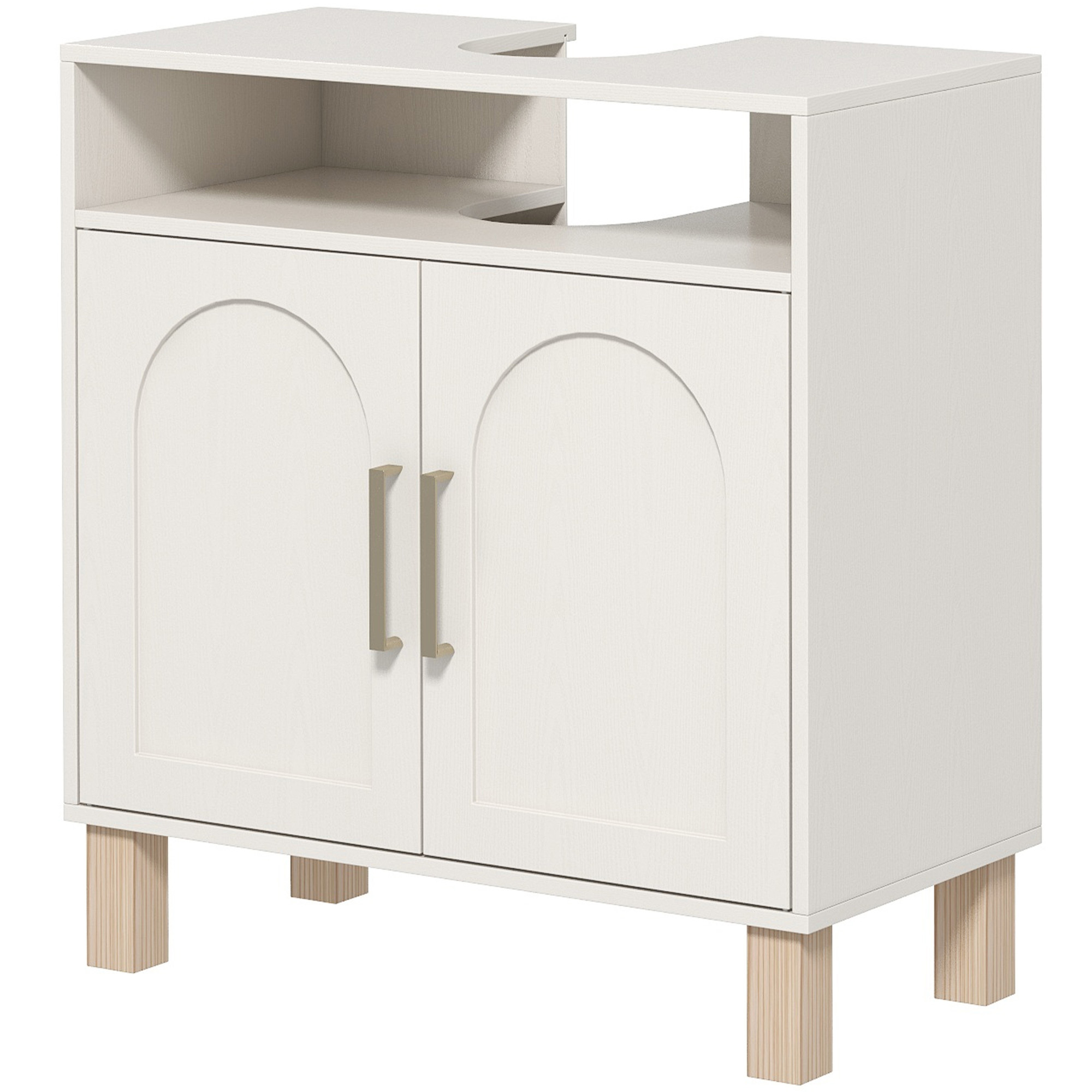HOMCOM Badezimmerunterschrank Waschbeckenunterschrank Schrank 2 Türen mit verstellbarem Regal 60 x 30 x 63 cm Weiß