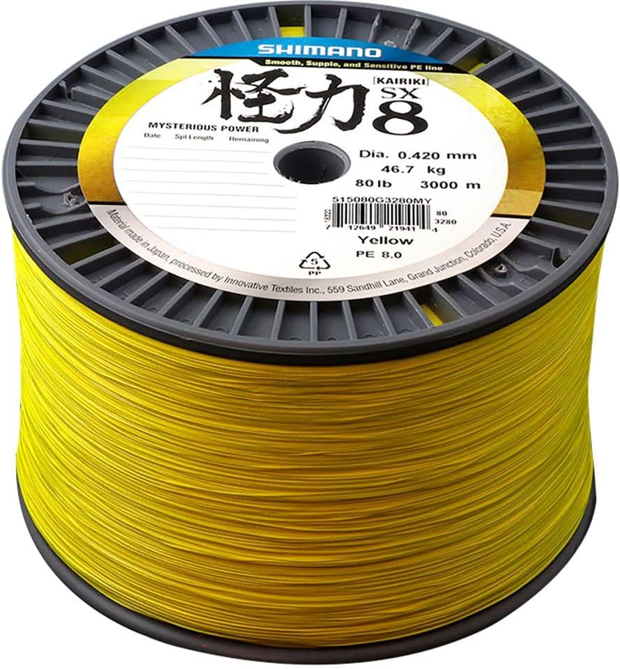 SHIMANO Kairiki 8, Geflochtene Angelschnur, 3000m, 0,10mm, 3,6kg, 8lb, Gelb, 59WPLM98S4A