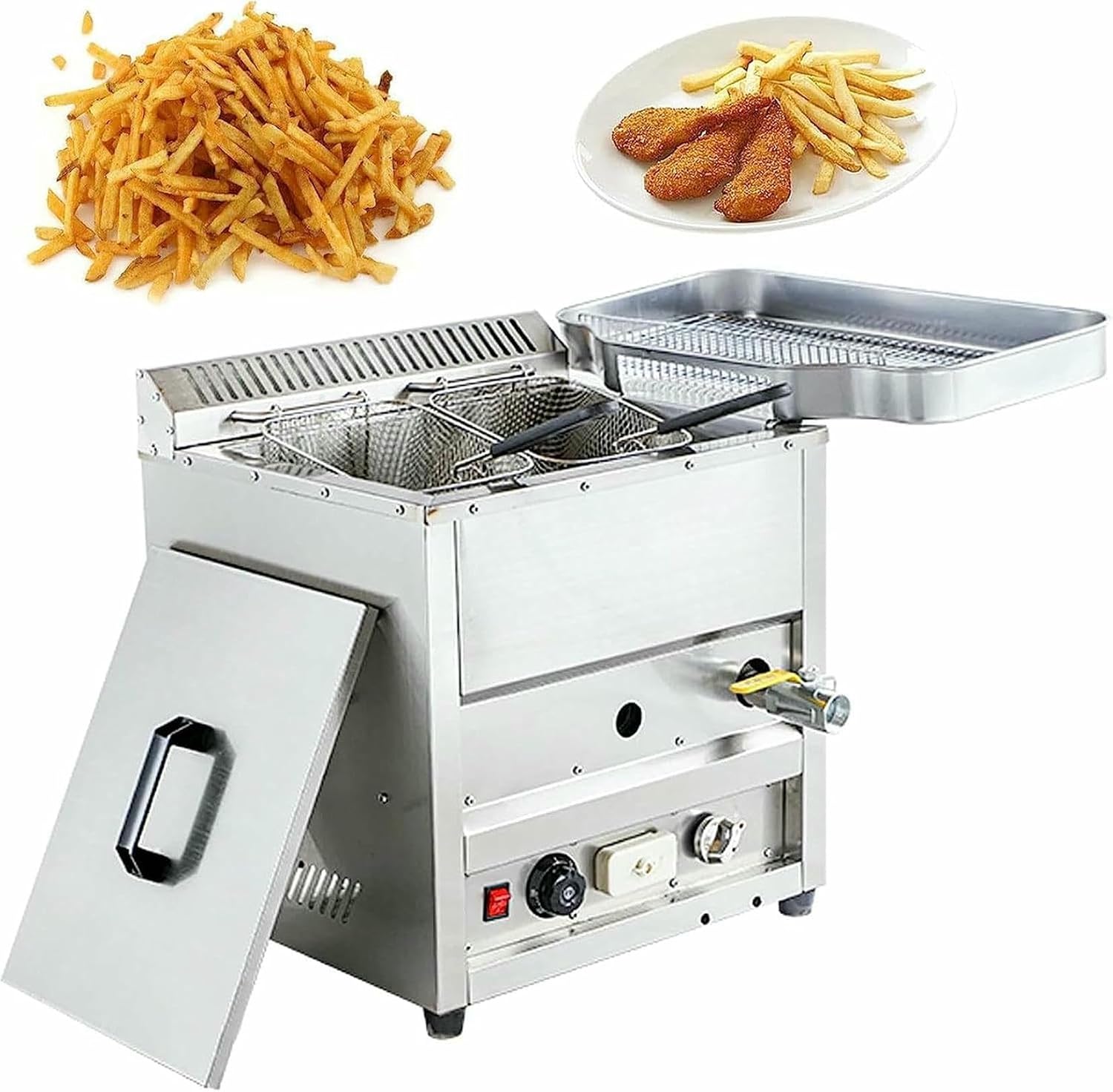 Kommerzielle Fritteuse mit Temperaturkontrolle, Edelstahlkorb für professionelles Kochen, Propangas-Arbeitsplatte