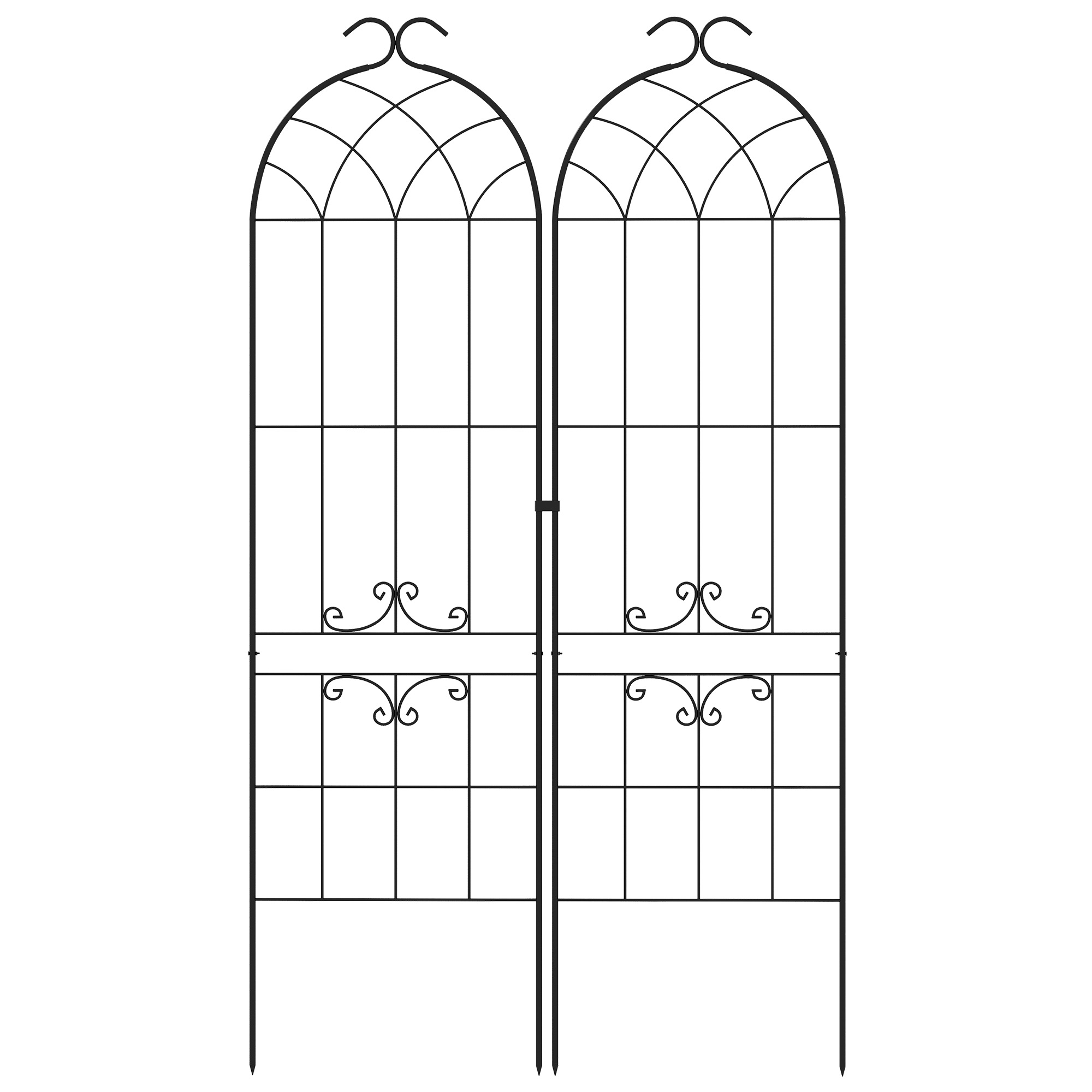 Outsunny Lot von 2 Garten-Gittern, Rankhilfe für Kletterpflanzen aus Metall, 50L x 181H cm, Schwarz