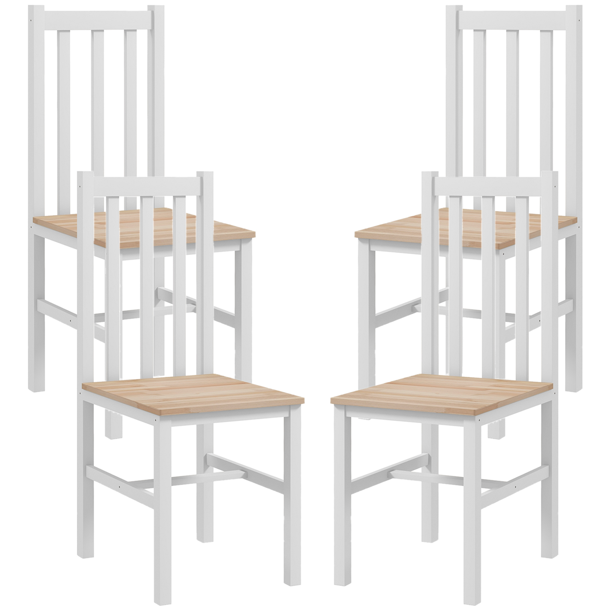HOMCOM 4er-Set Küchenstühle Esszimmerstühle Stühle, Massivholz, modernes Design, 38, 5 cm x 47,5 cm x 99 cm, Natur