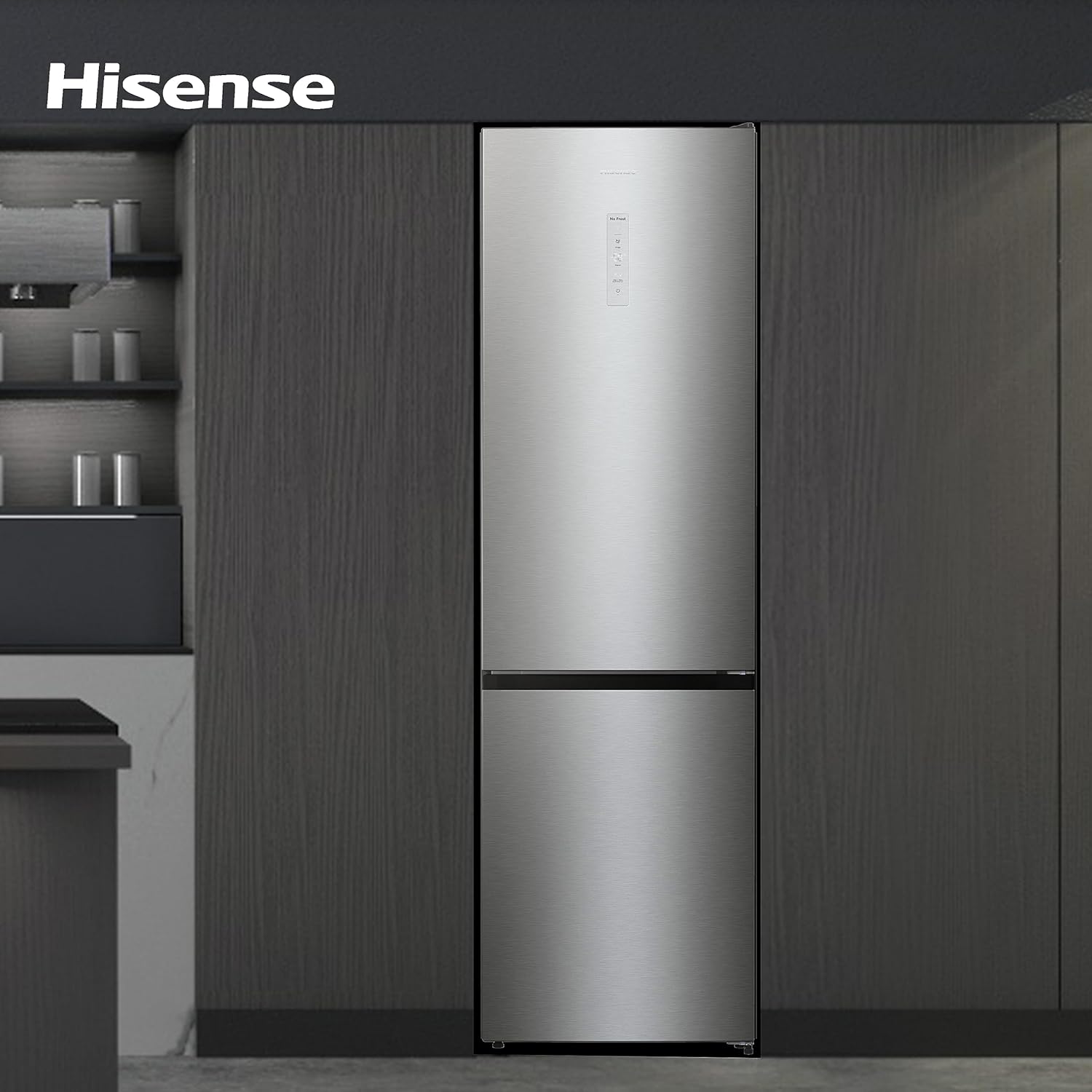 Hisense RB327N4ADD Fridge-Freezer Combination, EEK D, Total NoFrost, Interchangeable Door Hinge, Bottle Grid, 171 Litre Fridge Compartment, 85 Litre Freezer Compartment, Stainless Steel Look