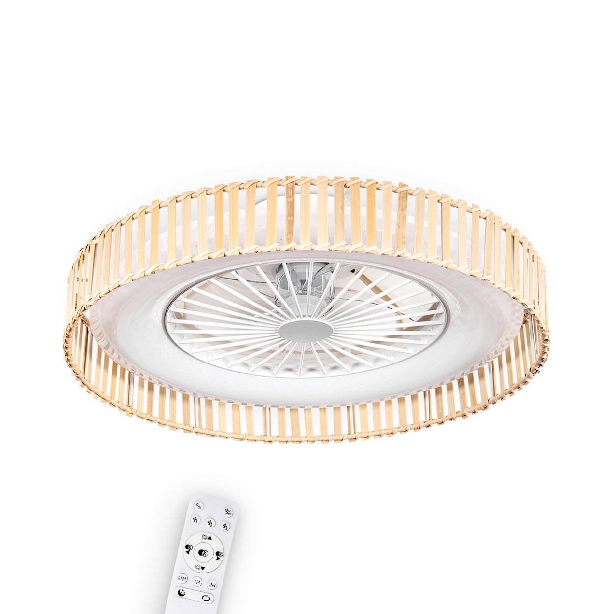 Deckenventilator Ventilator aus Kunststoff/Holz in Weiß/Natur/Glitzereffekt, Ø 55cm