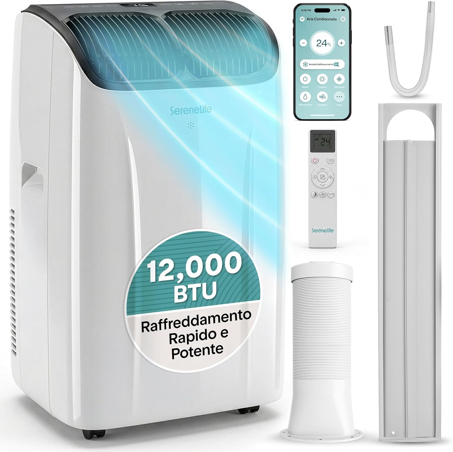 SereneLife Condizionatore Portatile 12000 BTU, Climatizzatore Portatile 3 in 1 con Deumidificatore e Ventilazione, Pinguino Condizionatore Silenzioso, Telecomando, Kit Finestra Incluso, Casa, Ufficio