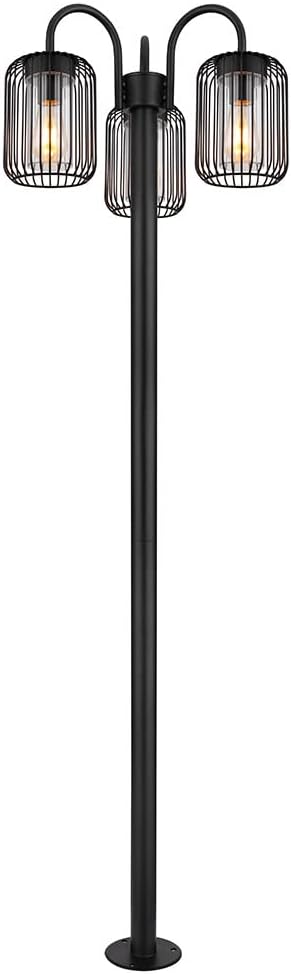 LED Stehlampe Laterne Außenlampe Retro Wegeleuchte Edelstahl Terrassenlampe wetterfest Gartenleuchte, Metallstäbe, schwarz, 3x E27 LED warmweiß, DxH 48,5x180 cm