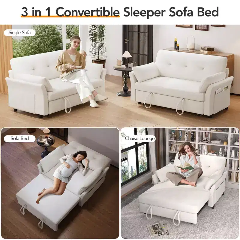 Chenille Sleeper Sofa Bed, Convertible Couch with Pull-Out Bed for Living Room
