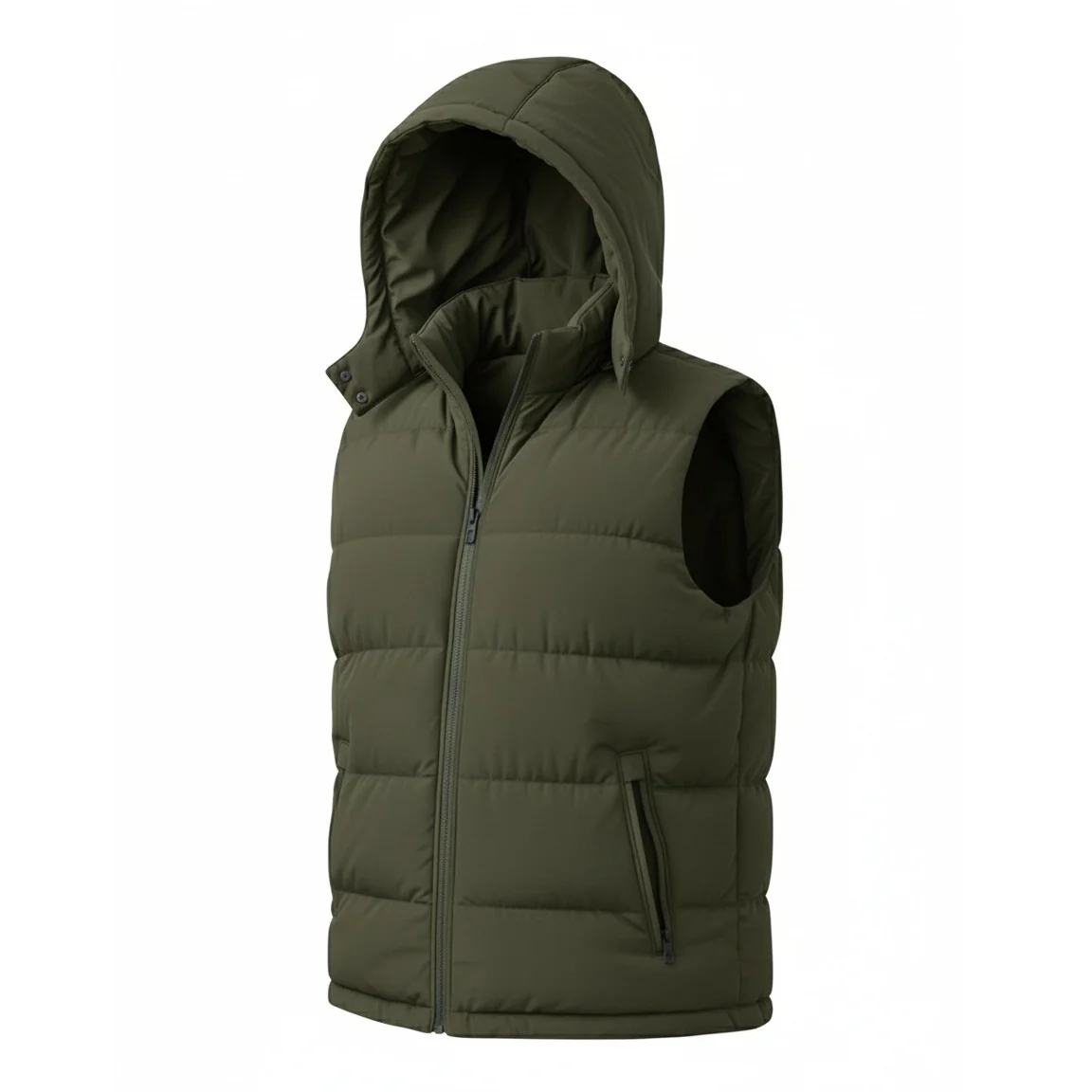 12 Pack Adult Zip Up Hooded Puffer Vest in Olive