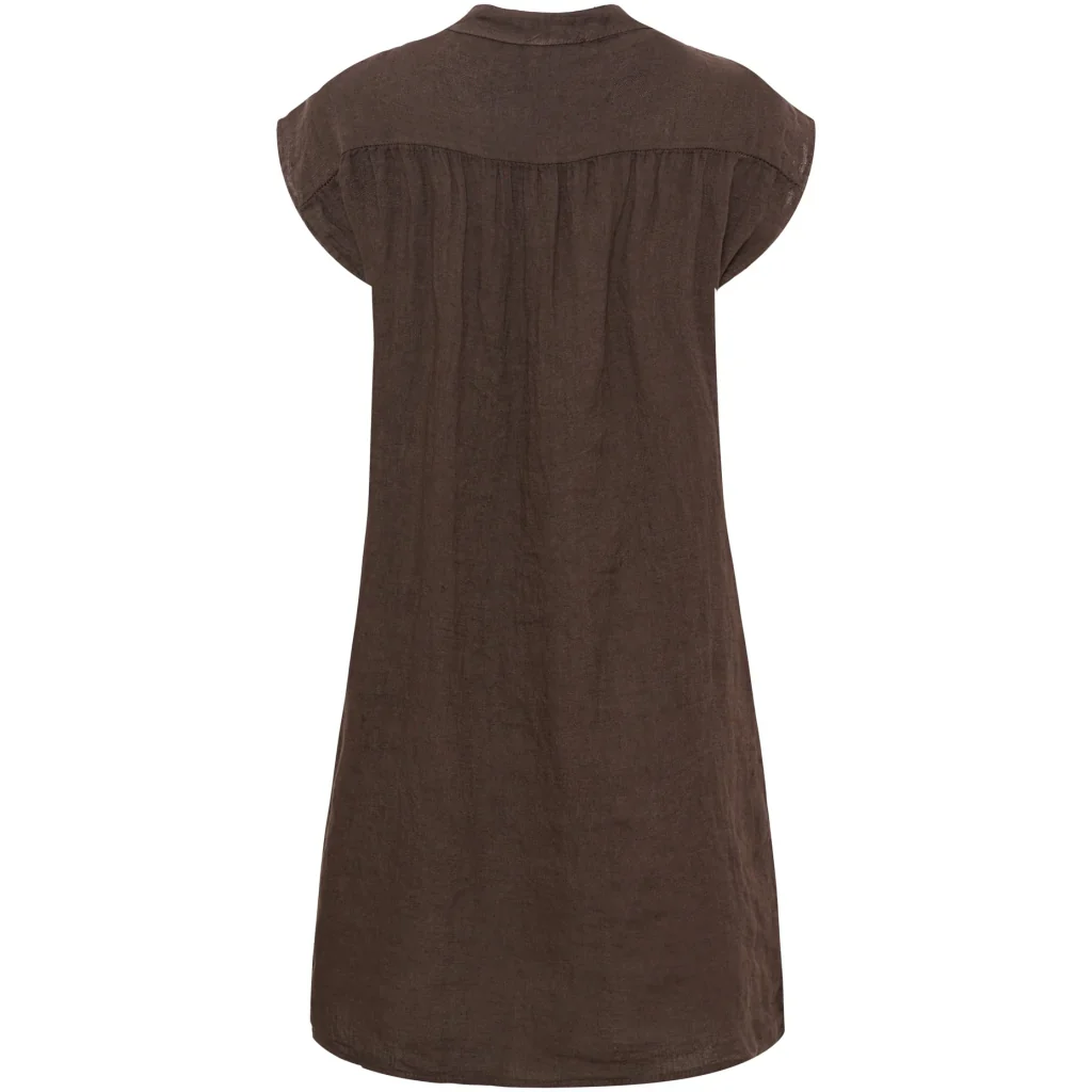 Linen Button-Neck Dress �C Mocha | Women's Luxury Linen Dress