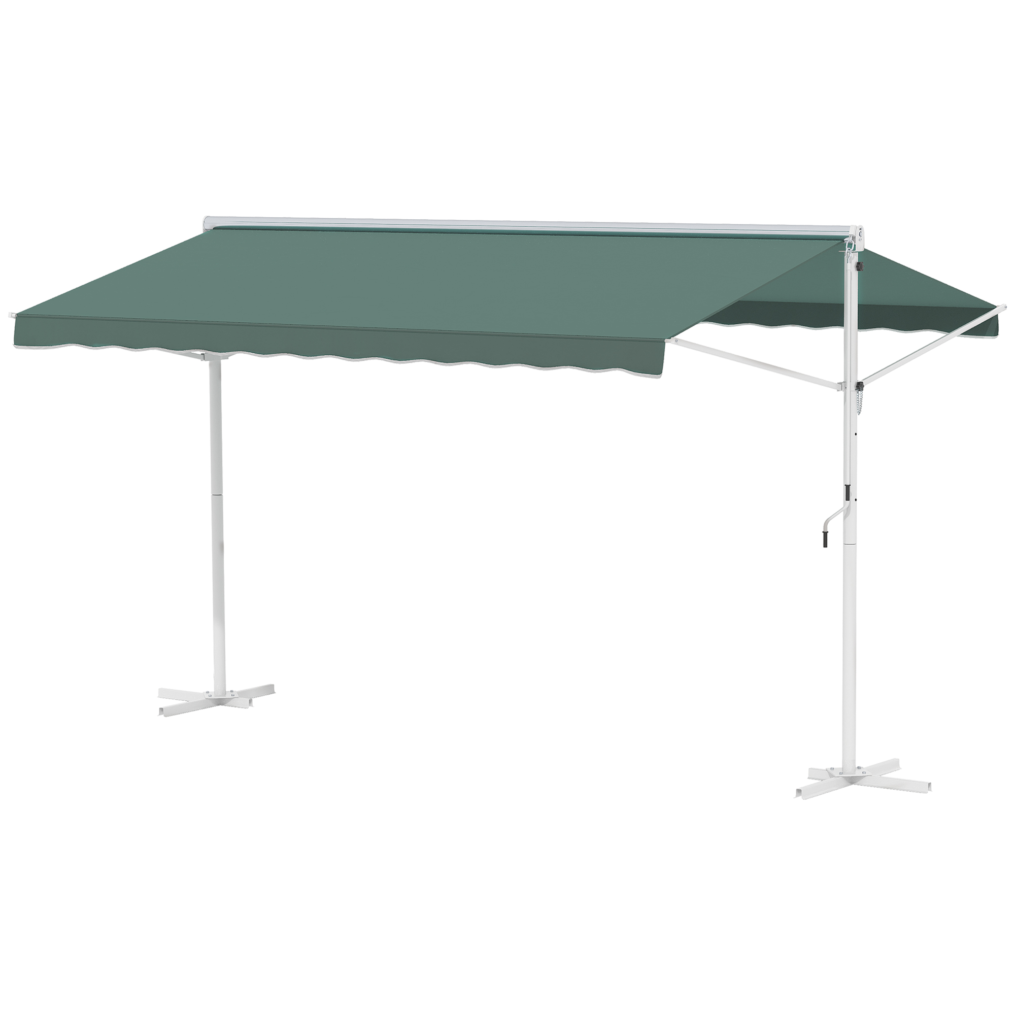Outsunny Doppeldachmarkise 4 x 3 m manuell einziehbar Verstellbare Dachneigung Metall Polyester wasserdicht Dunkelgrün