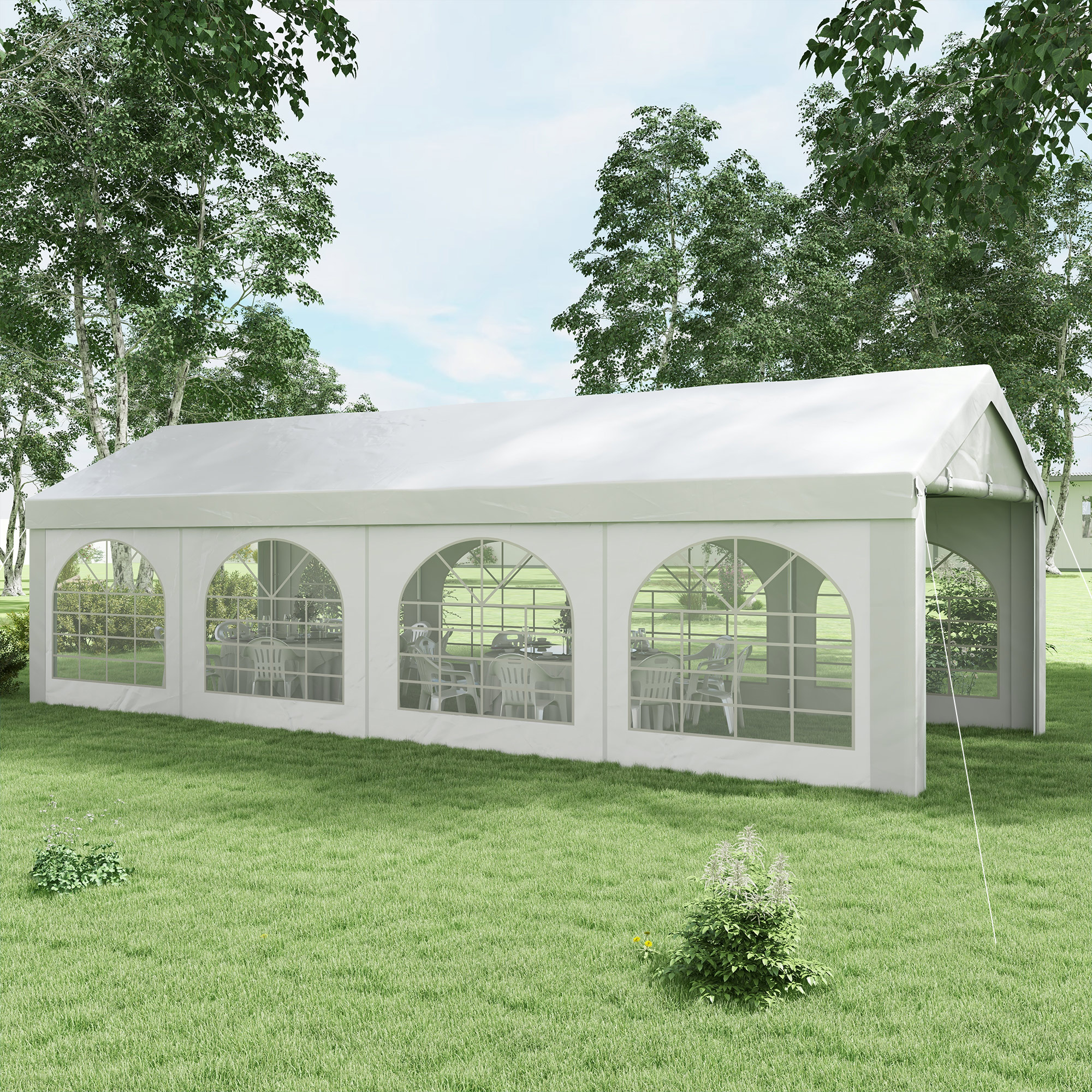 Outsunny Tente de reception, tonnelle, barnum 8 x 3 m avec 8 grandes fenêtres 2 portes 24m²