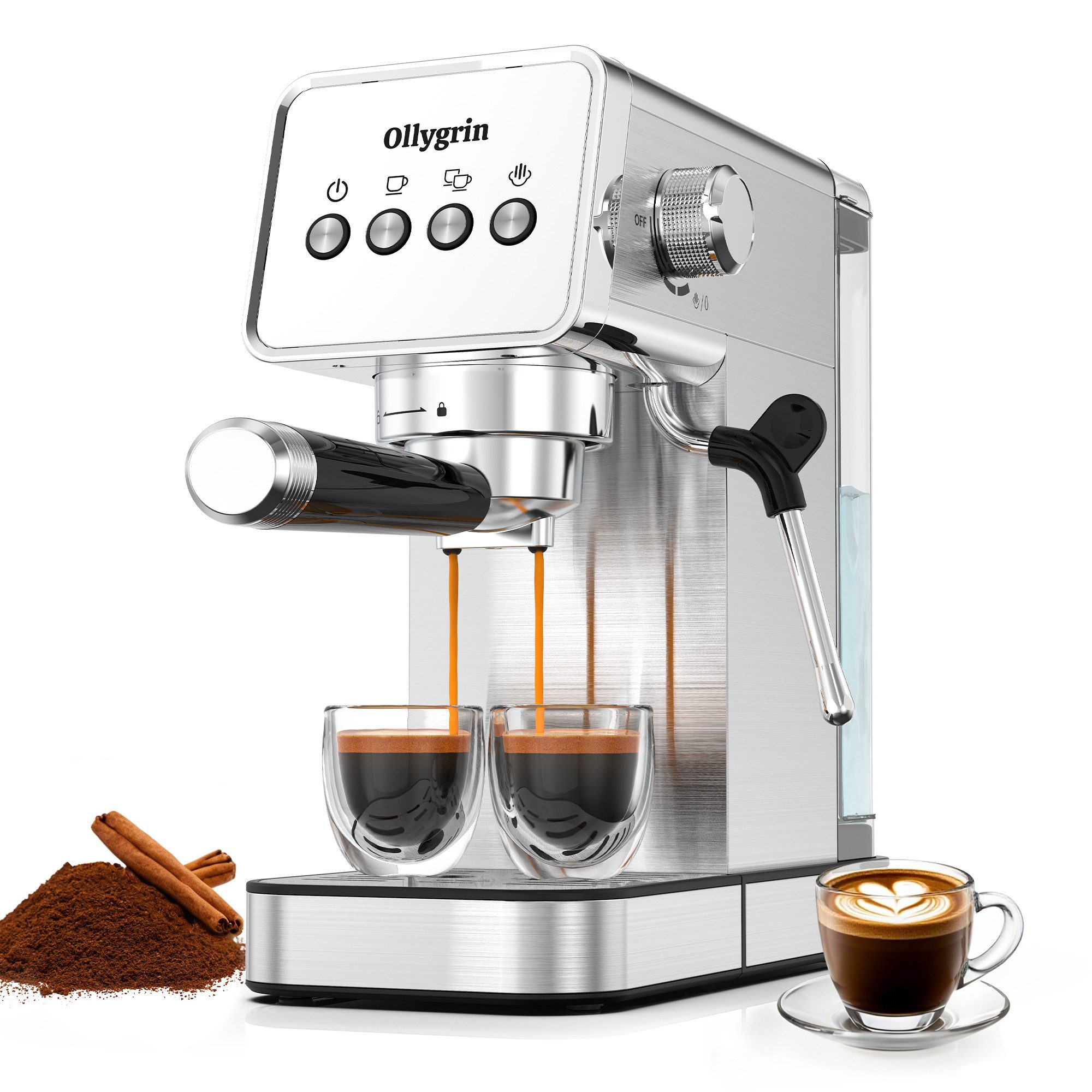 Kaffeehalbautomat 15-Bar-Halbautomatische Espressomaschine mit Milchaufschäumer und abnehmbarem 1,2-Liter-Wassertank