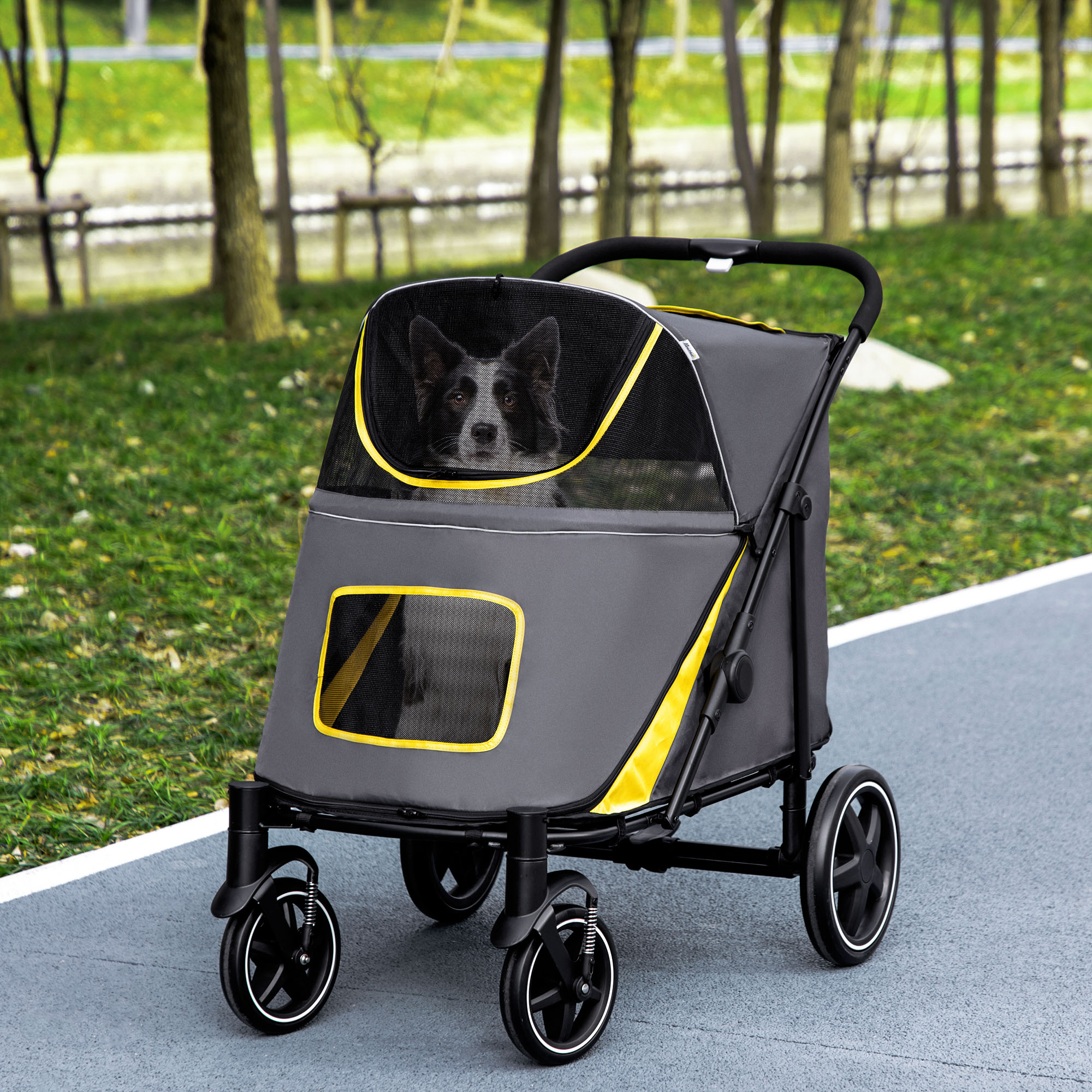 PawHut hondenbuggy, opvouwbare hondenwagen, hondenbuggy met kussen, kattenbuggy