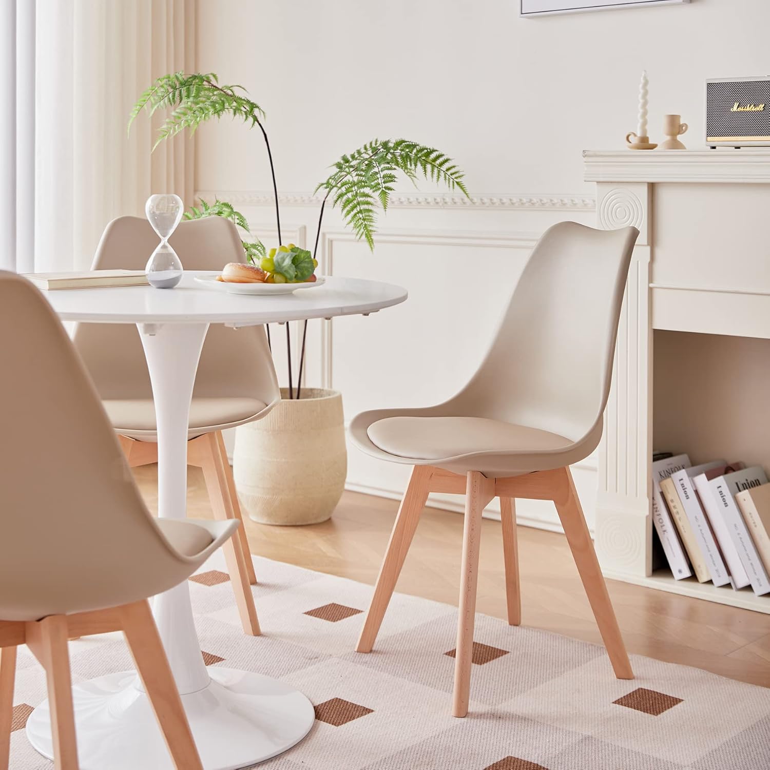 Set di 12 Sedie da Pranzo，Sedie da Cucina con Seduta Imbottita e Gambe in Legno di Faggio, ideali per Sala da Pranzo, Cucina, Soggiorno, Bar (Marrone)