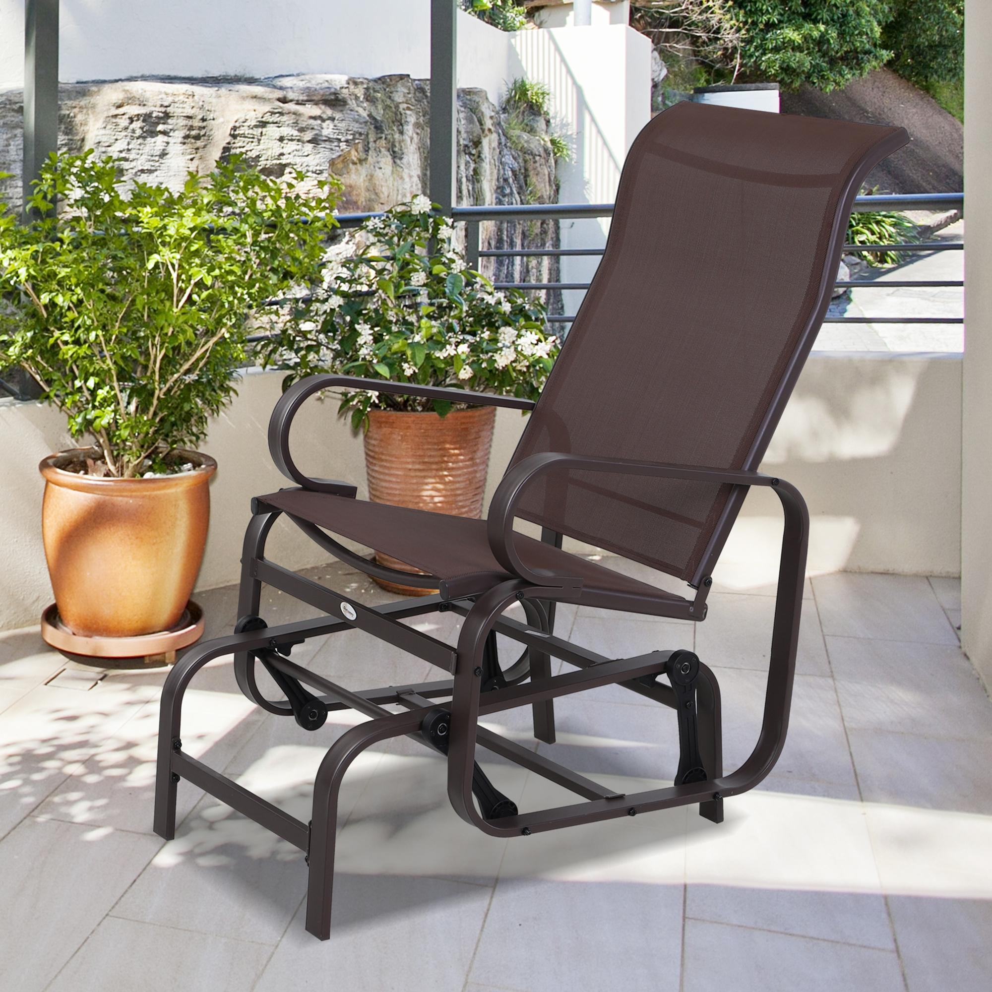Outsunny Schaukelstuhl Garten Gartenstuhl Relaxstuhl Gartenschaukel Garten Metall Schaukel Stuhl für Garten Terrasse Balkon Texteline Braun 60 x 73 x 104 cm
