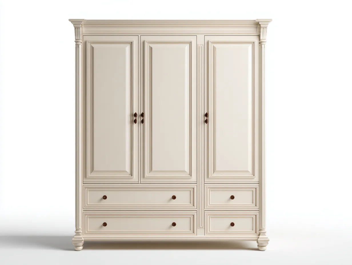 Armadio - MDF - 190x62x210 cm - Avorio - Stile classico ornamentale