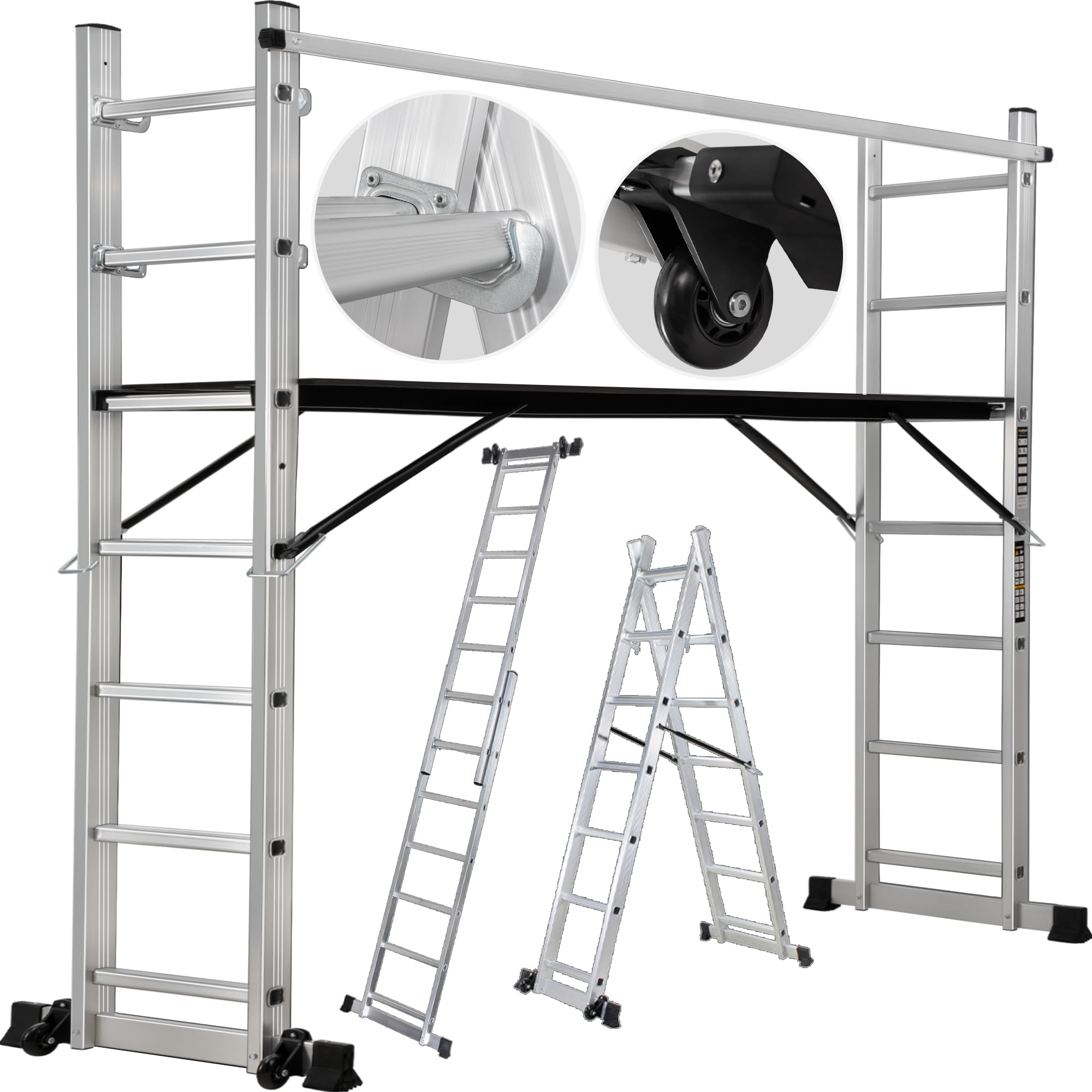 Craftfull CF 103A Gerüst Trittleiter Rollgerüst mit 7 Sprossen, stabile Arbeitsleiter, Arbeitsgerüst