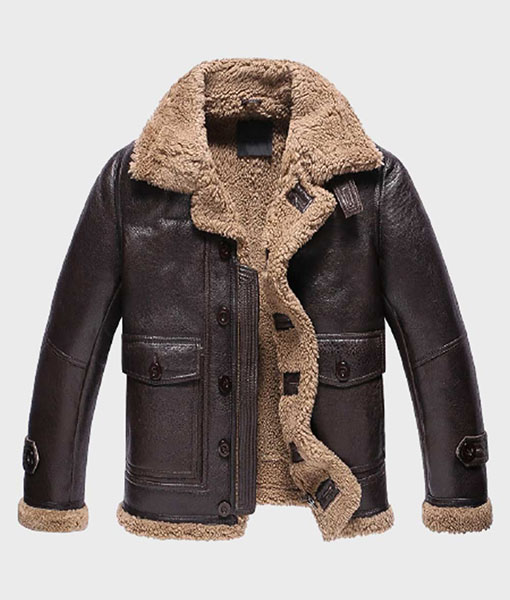 Mens Dark Brown Shearling Sheepskin Fur Leather Jacket