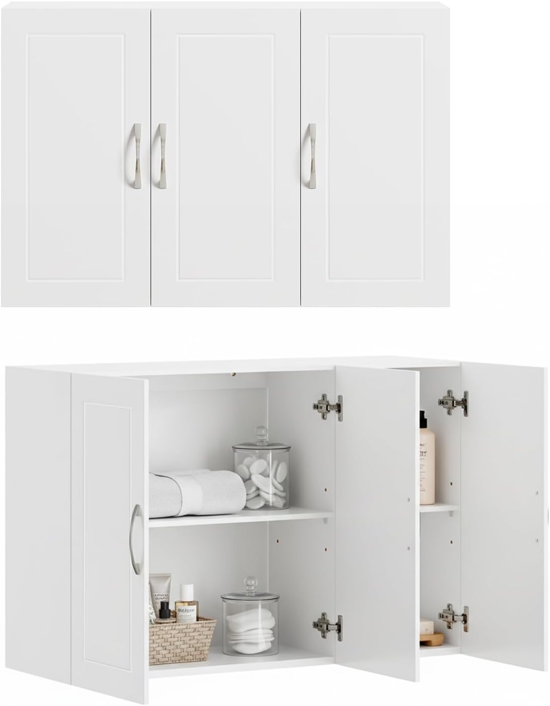 SoBuy Pensile Cucina Lungo Sospeso Bianco con 3 Ante e Ripiano Regolabile