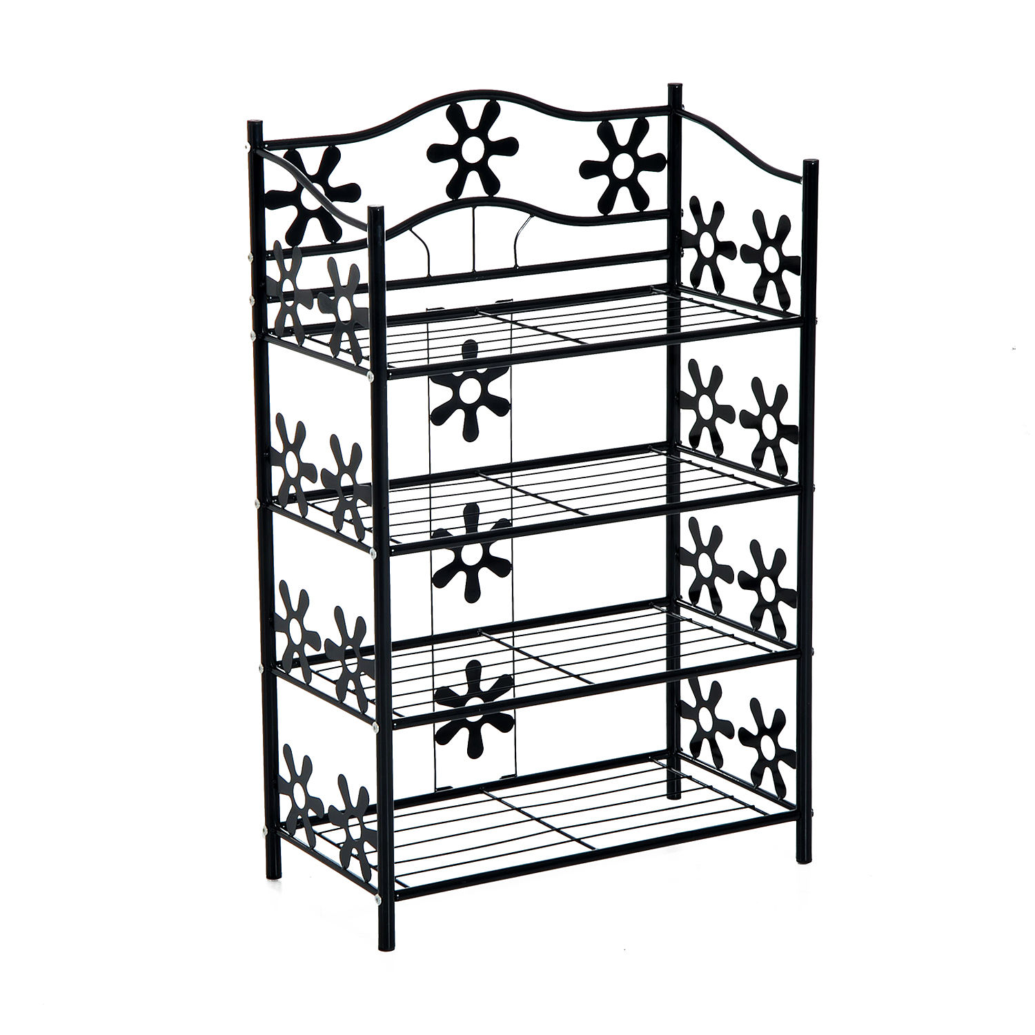 HOMCOM kleines Schuhregal Platzsparend Blumenregal Pflanzentreppe Standregal Ständer 4 Etagen Metall Schwarz 59,5 x 30 x 92 cm