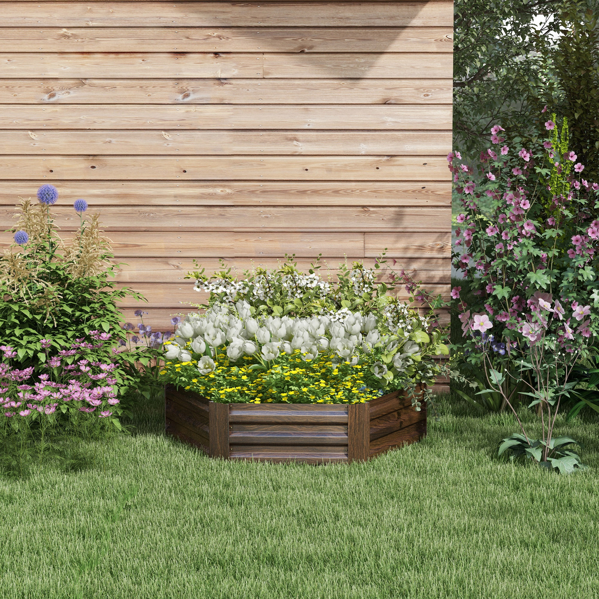 Outsunny Hochbeet Gartenbeet Kräuterbeet, wetterbeständig, offener Boden, 113 x 98 x30 cm, Dunkelbraun