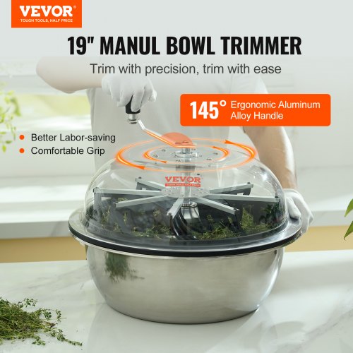 VEVOR 19" Erntemaschine Manuell Trimmer Blattschüssel-Trimmer mit Netztasche und 3 Arten von Edelstahl-Klingen zum Schneiden von nasse/trockene Pflanzen Tumble Cutter Bowl Erntemaschine Grow
