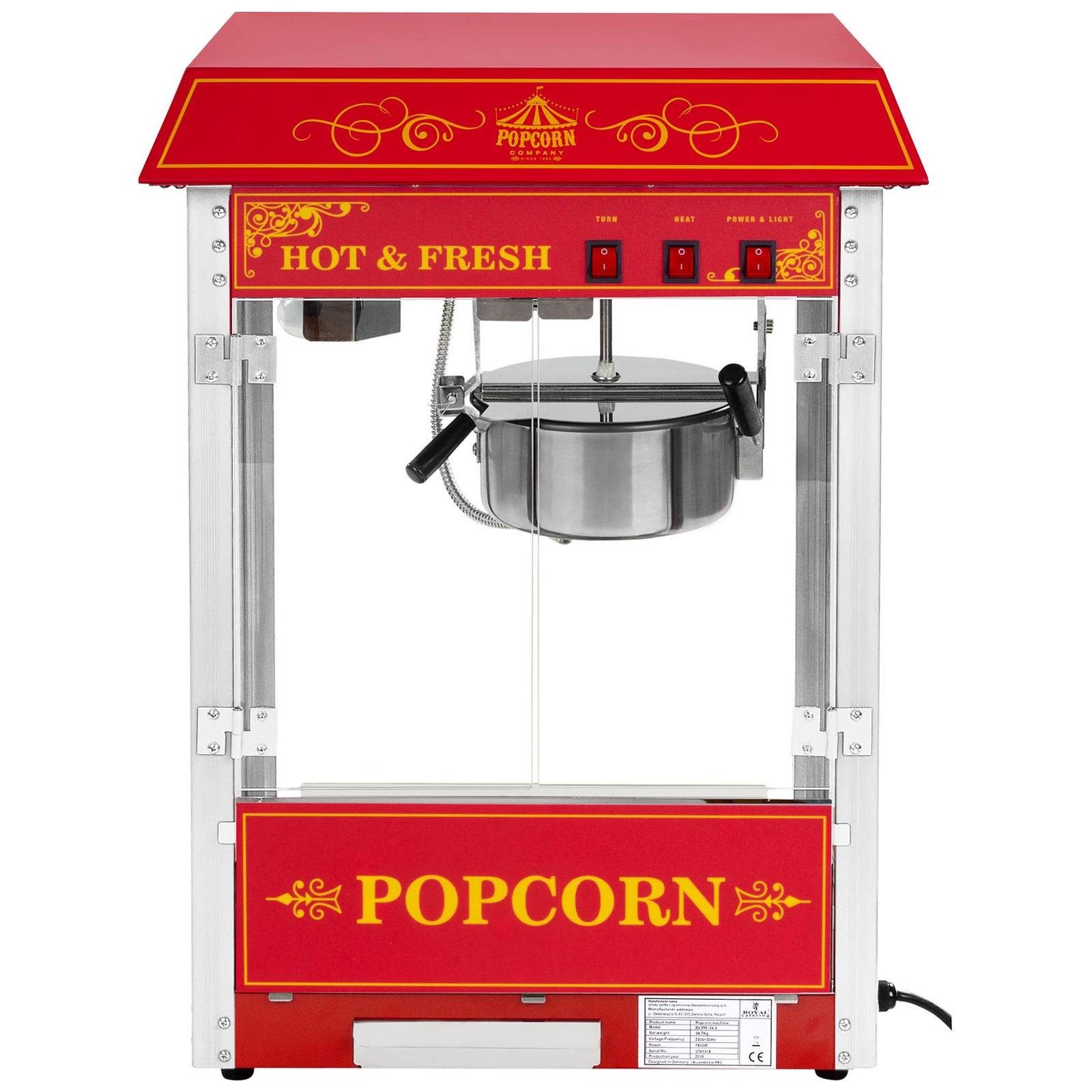 Popcornmaschine 5 kg/h Popcornautomat Popcorn Maschine Popcornmaker Rot 230 V Profi