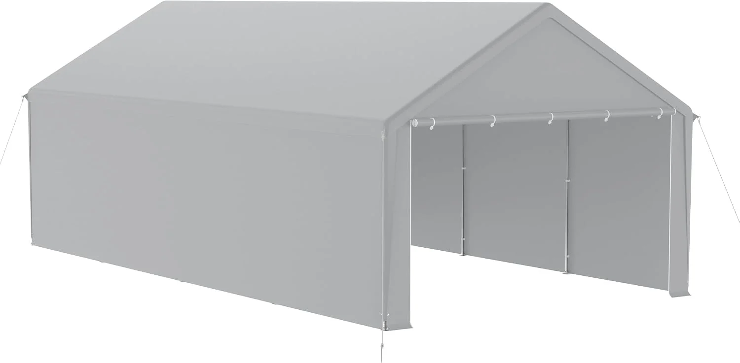 HENGMEI Carports, Grau, Zeltgarage Große Carport Garagenzelt Autoüberdachung