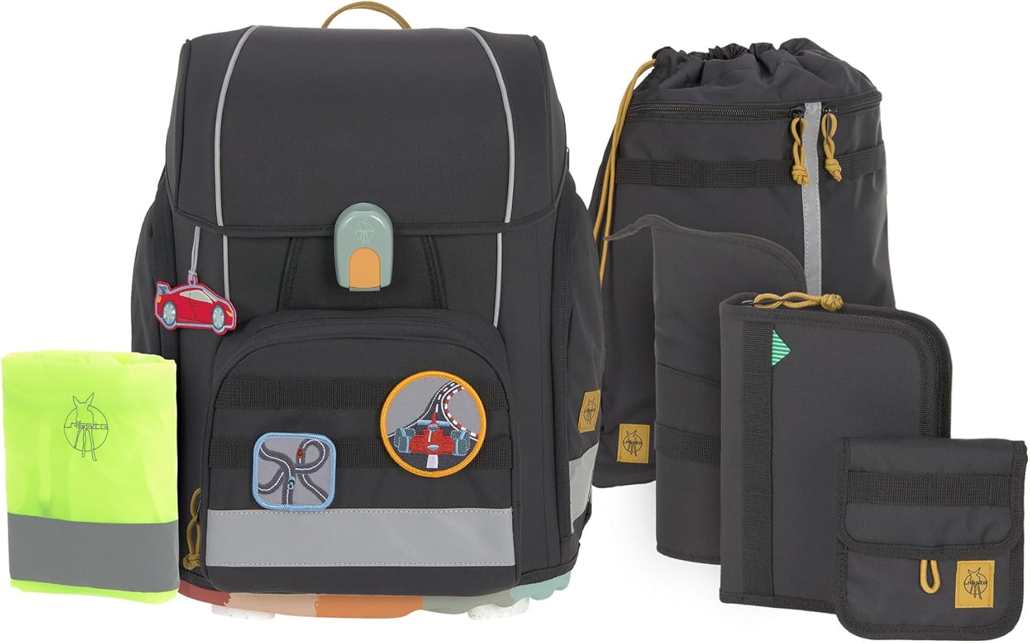 LÄSSIG 7-teiliges Schulranzen Set Kinder/School Set Boxy Unique Schwarz