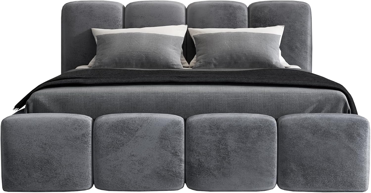 A&J MöbelLand Polsterbett 140x200 mit Bettkasten und Lattenrost – DONA, Bett mit Matratze und Stauraum in Dunkelgrau