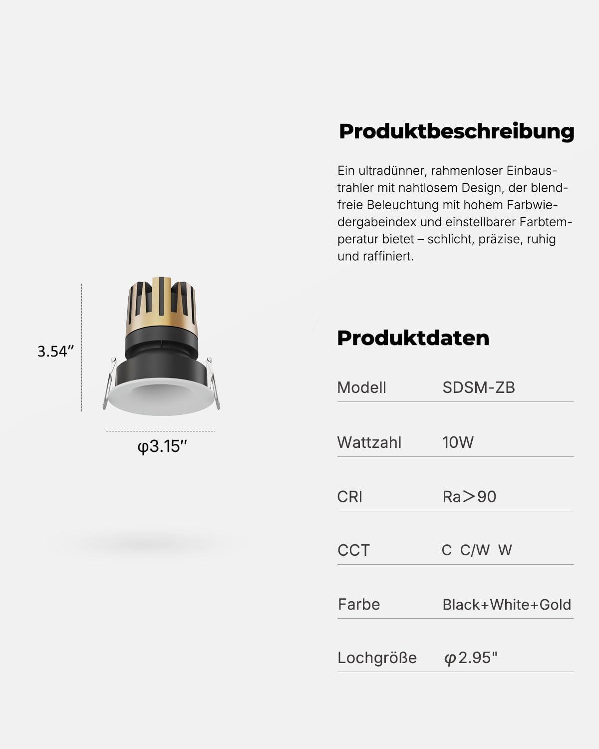 SCON Einbaustrahler 6er-Set, 10 W, runde Einbaustrahler, verstellbarer Abstrahlwinkel, 5-Farben-Durchmesser, Farbtemperatur 2700K–6000K, geeignet für Wohnzimmer, Küche und Flur