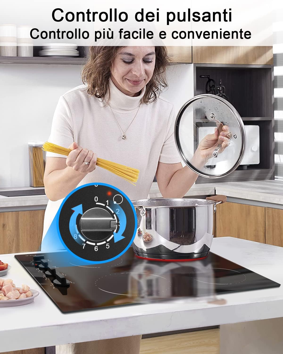 Glaskeramikkochfeld 4 Zonen Kochfelder Sensor-touch Control Kochfeld Autark 60cm, 6000W, 9 Leistungsstufe, verkabelt, kein Stecker