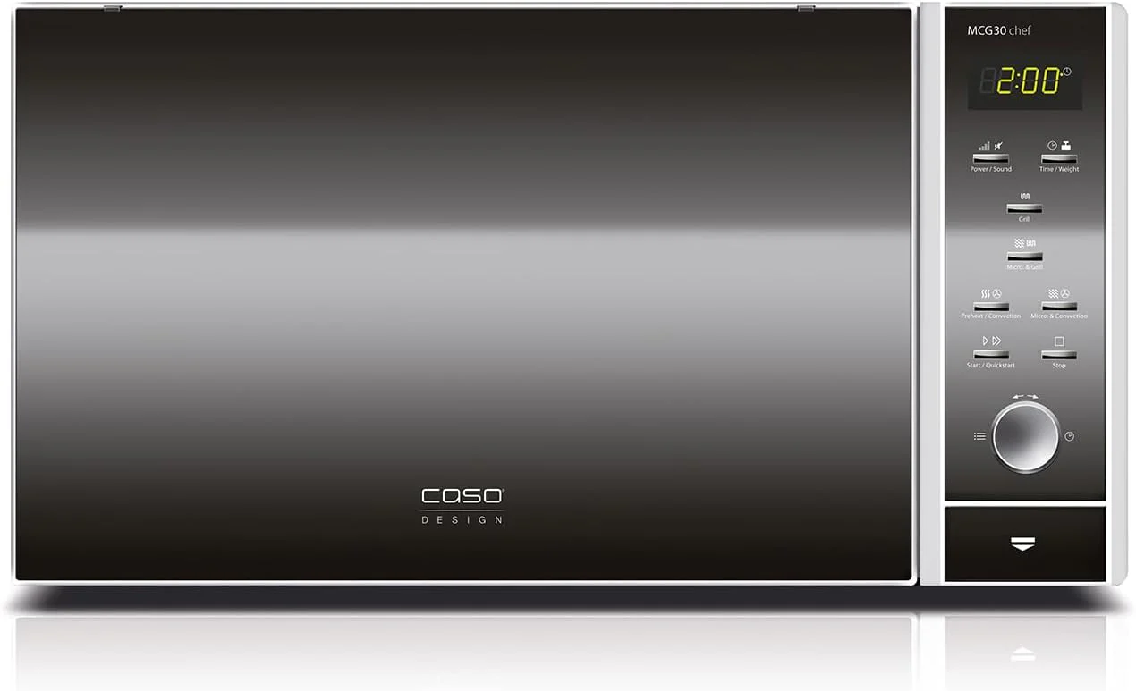 CASO MCG30 Ceramic chef Testsieger Haus & Garten Test, 3in1 Mikrowelle mit Grill + Hei?luft 2100W 30L, Borosilikatglasboden, Backofen-Funktion bis 200��C