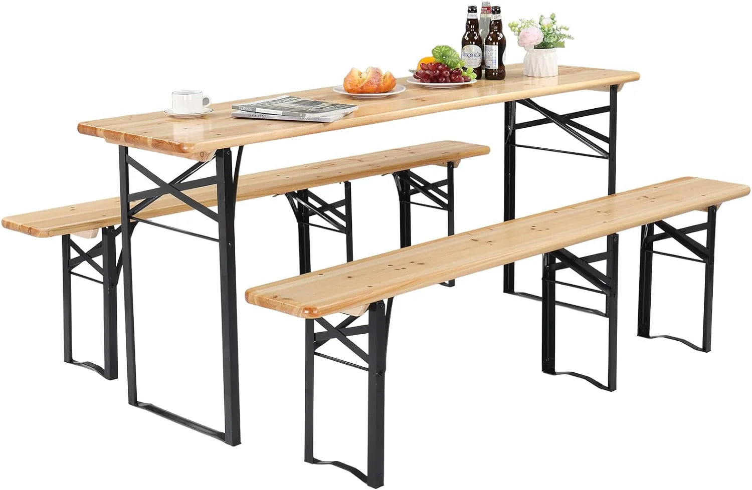 70 Inch Folding Picnic Table and Bench Set with Carry Handles