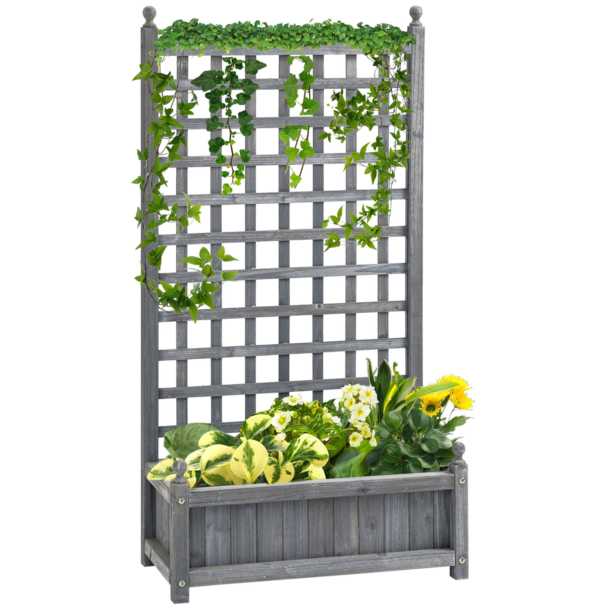 Outsunny Hochbeet Pflanzkasten mit Rankgitter Blumenkasten Rankkasten Rosenbogen mit  Rankhilfe für Kletterpflanzen Garten Holz Grau 64 x 28 x 120 cm