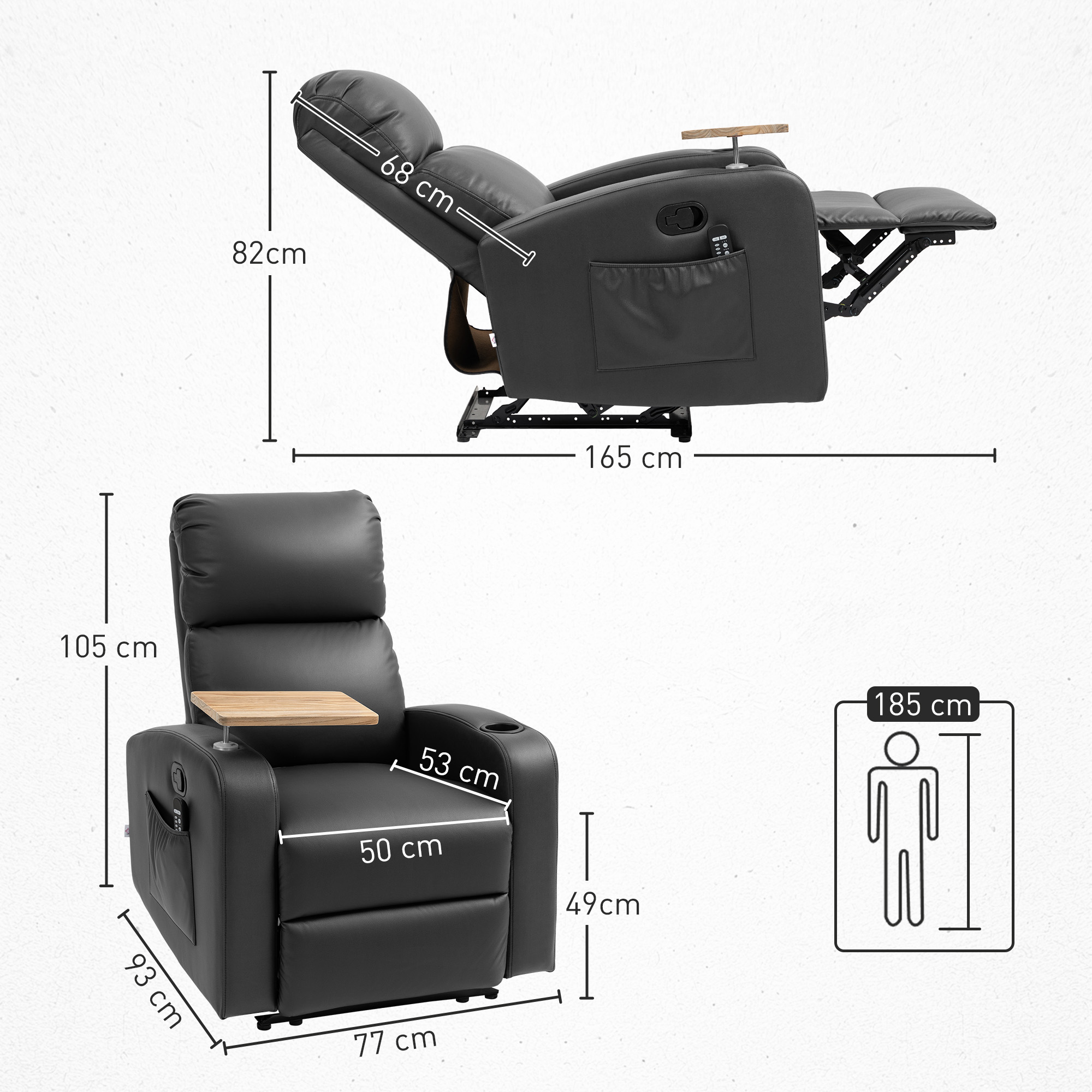 HOMCOM Massagestoel Relaxstoel Ligstoel, Met 1 Uitklapbare Tafel, 1 Voetensteun; 77 cm x 93 cm x 105 cm, Zwart