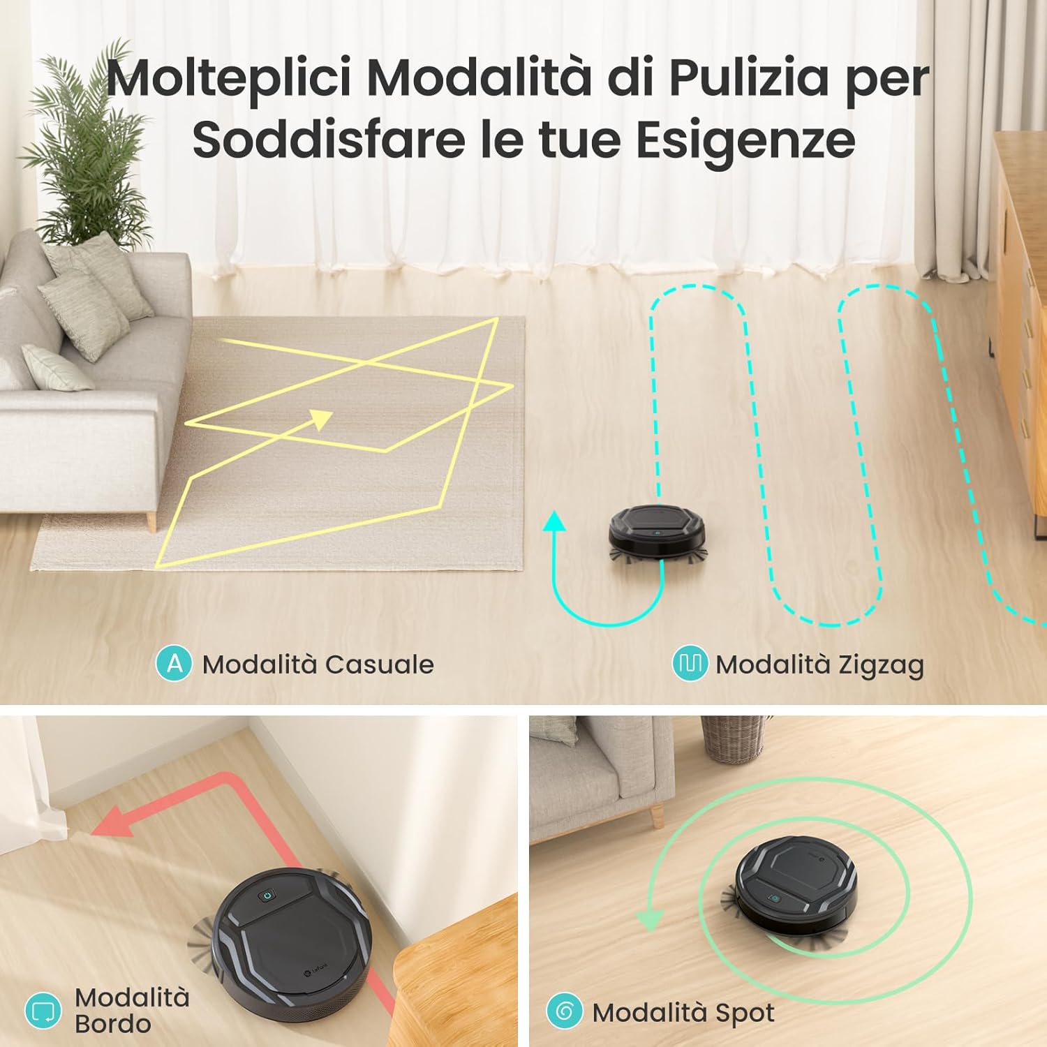 Lefant Robot Aspirapolvere con 2200Pa, Senza Grovigli,7,6cm Ultra Sottile,Autocaricante,Wi-Fi/App/Alexa,120 Minuti,6 Modalit脿 di Pulizia,Ideale per Peli di Animali Domestici,Pavimenti Duri M210-Pro