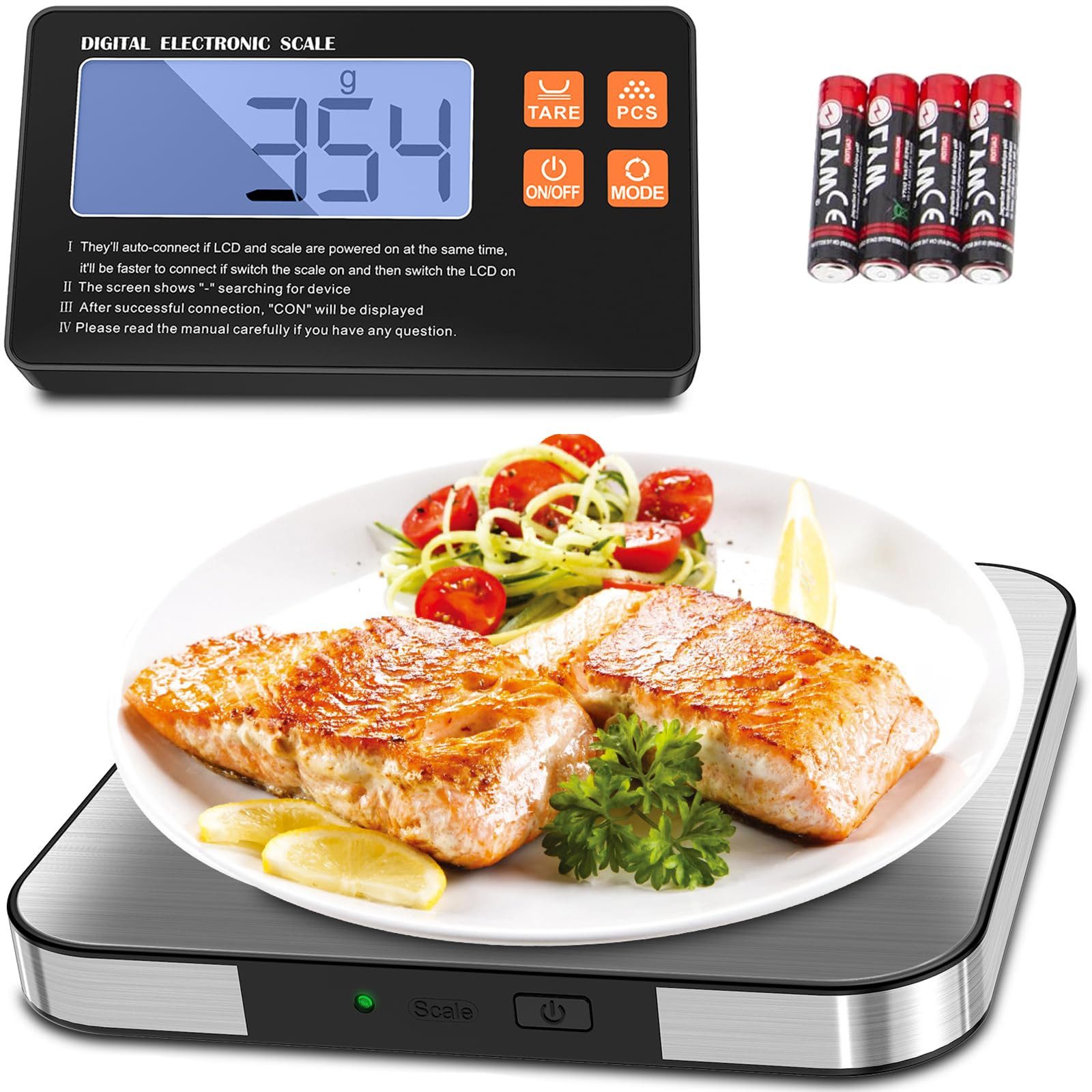 Küchenwaage Digital 1g/15kg, mit geteiltem Messbereich & separatem LCD-Display