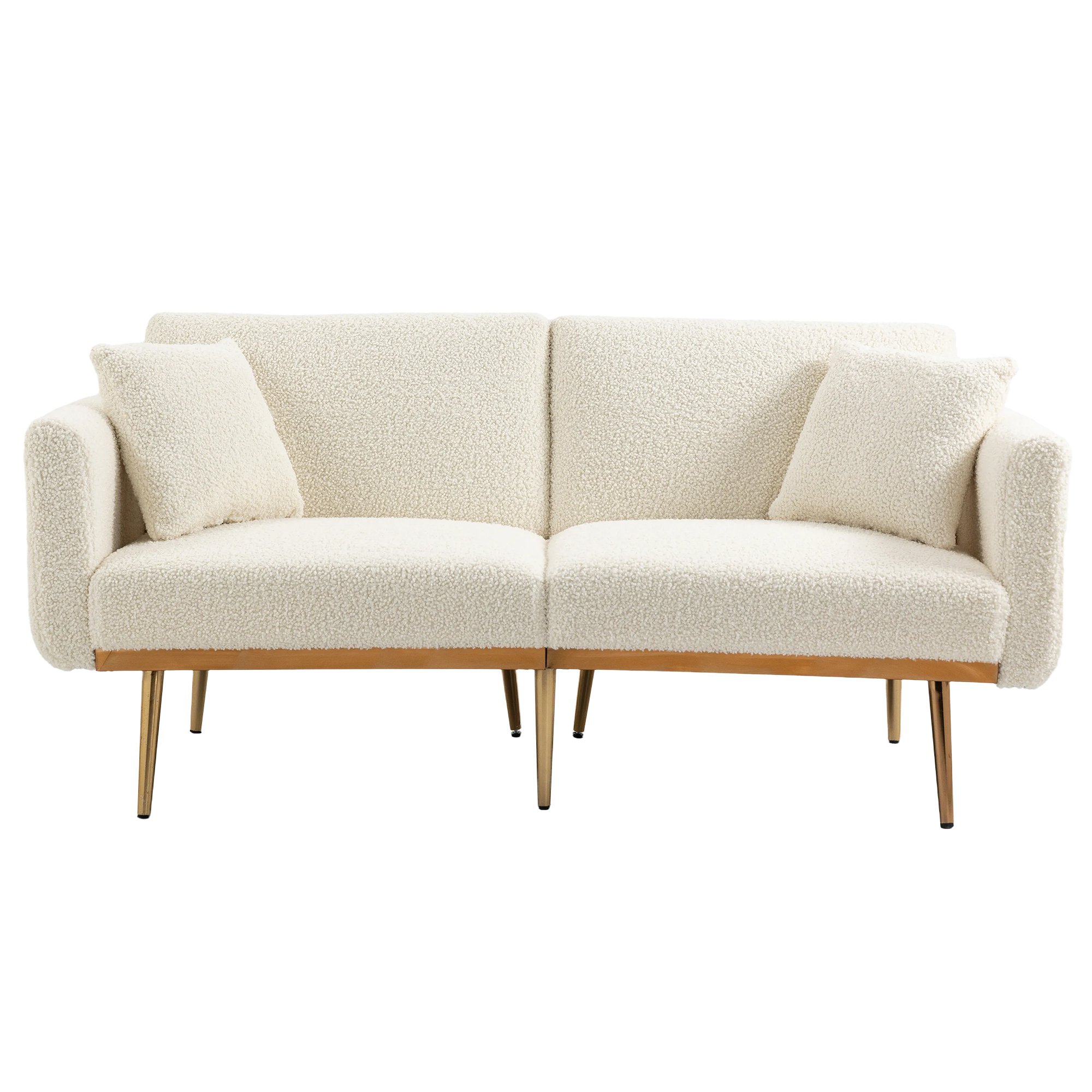 3-Sitzer-Teddystoff-Sofa, verstellbares Schlafsofa, bequem zum Sitzen oder Schlafen, für Wohnzimmer und Schlafzimmer, 162x78x80 cm, Weiß