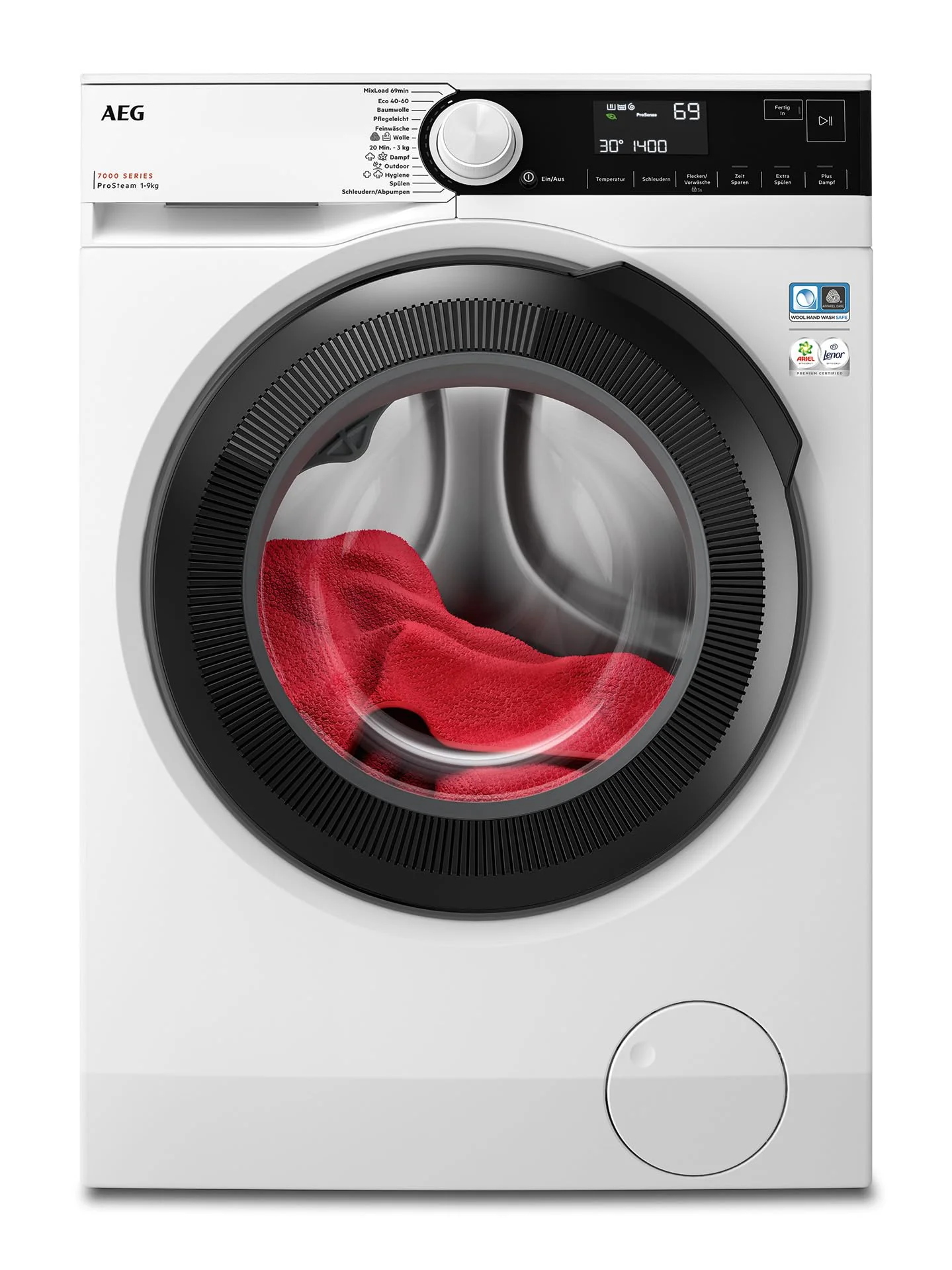 2025 Lavatrice AEG Serie 7000 ProSteam: funzione rinfrescante a vapore senza lavaggio, 9 kg, silenziosa, dosaggio automatico, risparmio energia A-20%, funzione aggiunta bucato, blocco acqua, 1400 giri/min, modello LR7GA70490