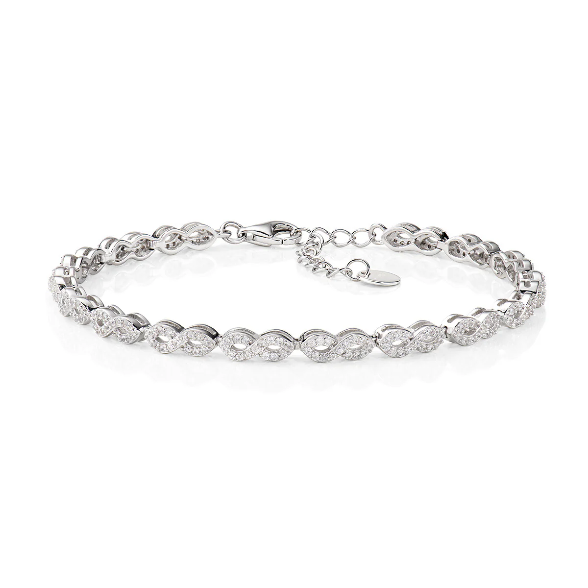 Bracciale Amen rodiato bianco con catena di infiniti e zirconi bianchi