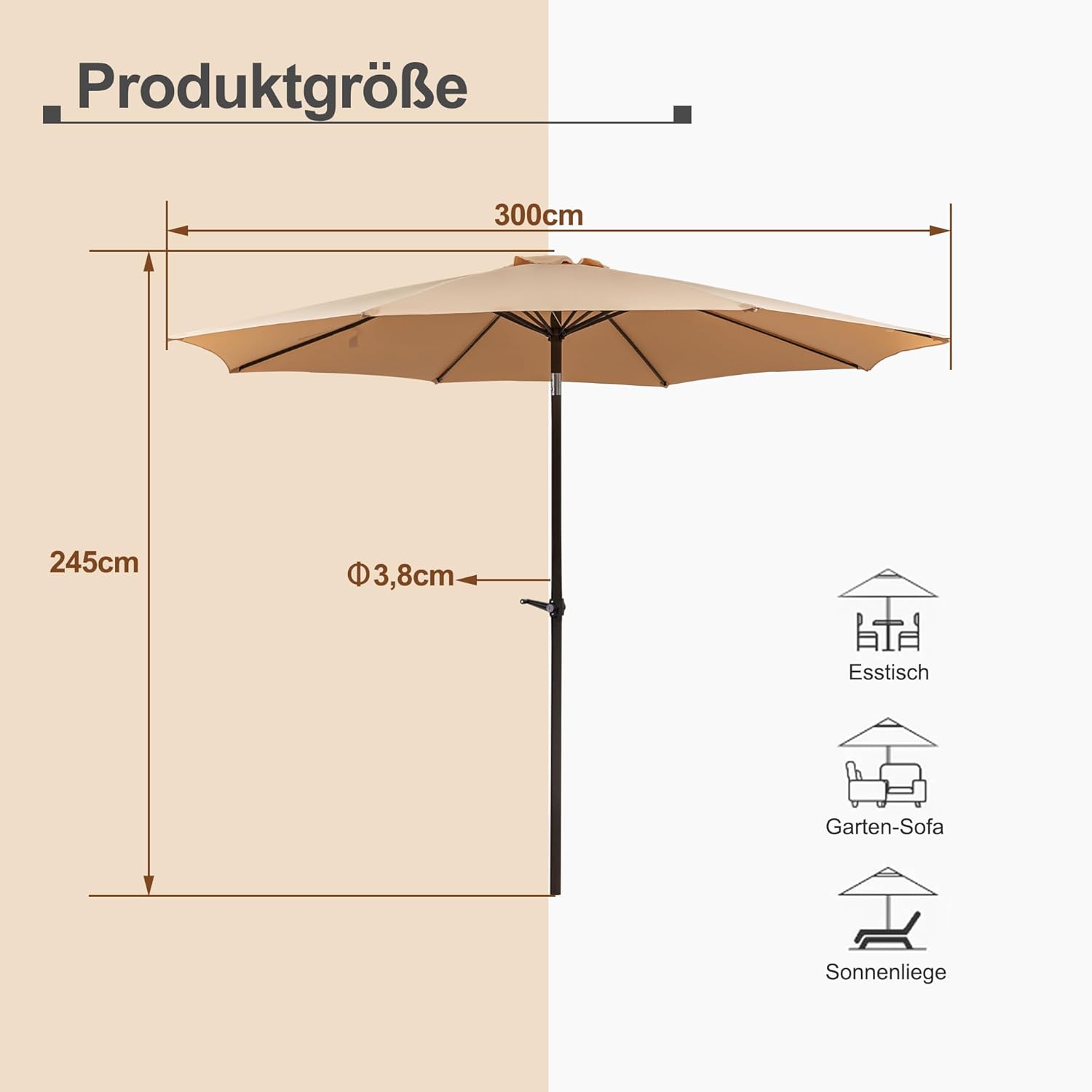 Sonnenschirm Ampelschirm 450cm rechteckig wasserdicht windfest UV50+ Doppeldach Kurbel neigbar Stahlgestell 12 Rippen für Garten Terrasse Balkon Strand
