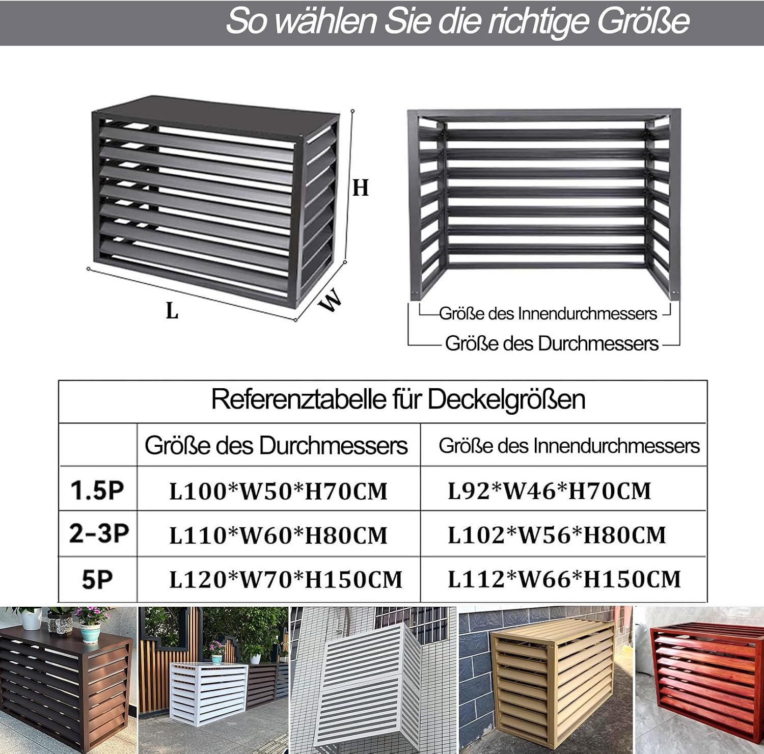 5P Außenklimaanlage Abdeckung Verkleidung aus Aluminium Wasserdichter Klimaanlagen Schutzabdeckung Staubschutz for Haus Rechteck Outdoor Fenster AC Einheit Split Schutzgitter for Wärmepumpen