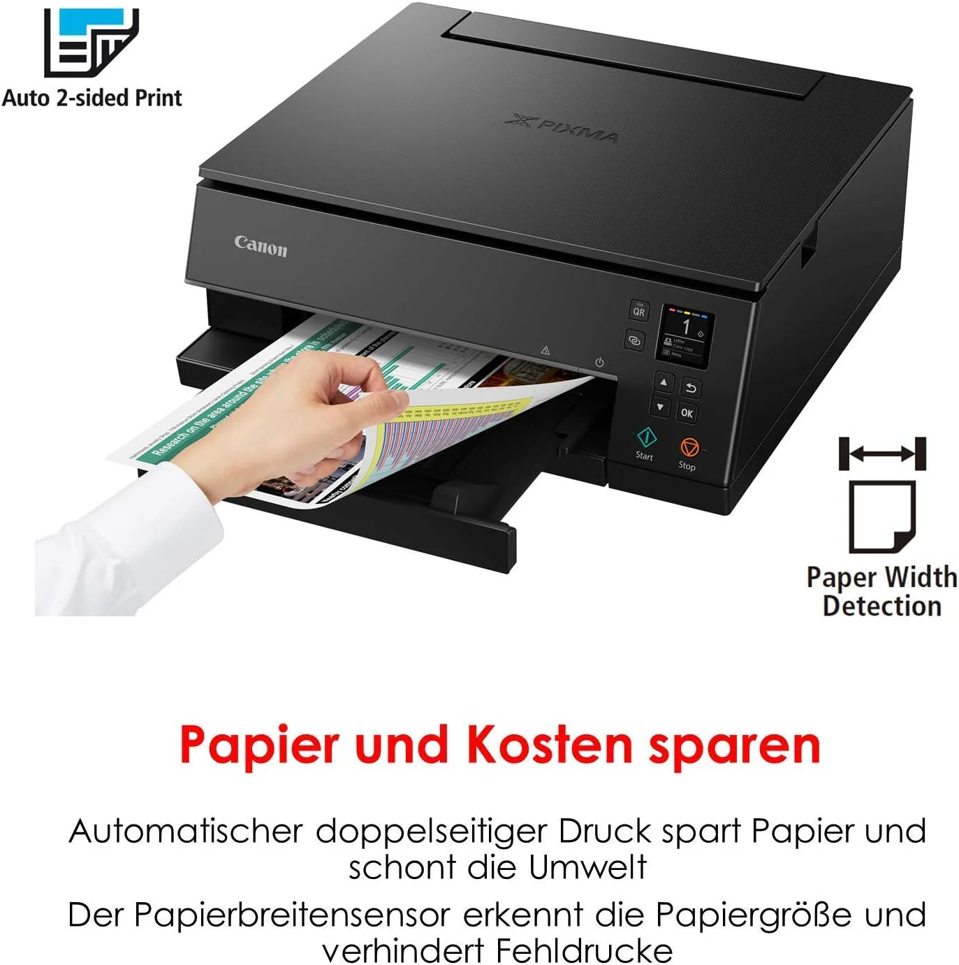 Canon PIXMA TS6350a printer, kleureninkjet multifunctioneel apparaat DIN A4 (fotoprinter, scanner, kopieerapparaat, OLED, 4.800x1.200 dpi, USB, WLAN, 5 afzonderlijke inkten, dubbelzijdig afdrukken, 2 papierladen), zwart