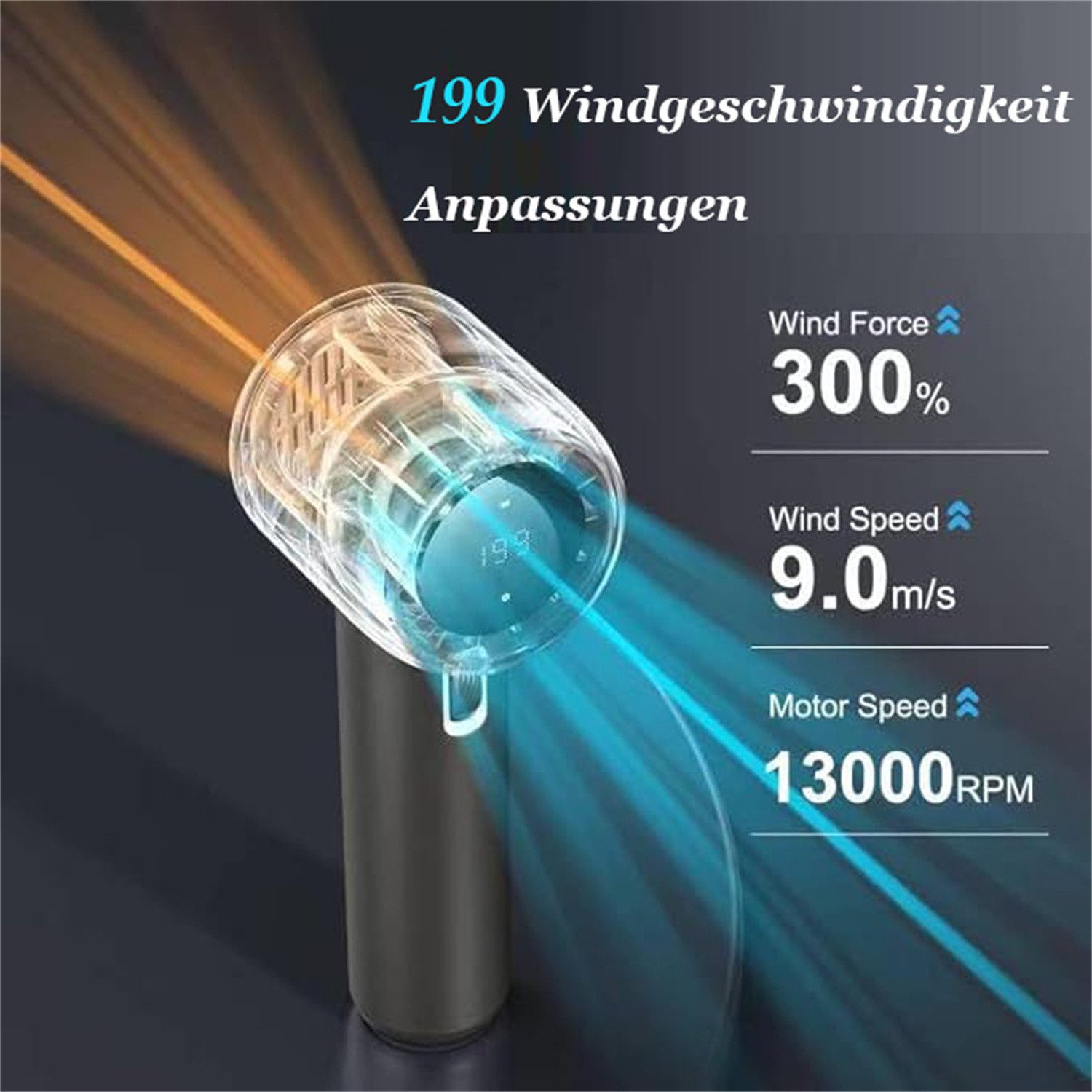 Handventilator Highspeed Tragbarer Handventilator mit Digitalanzeige